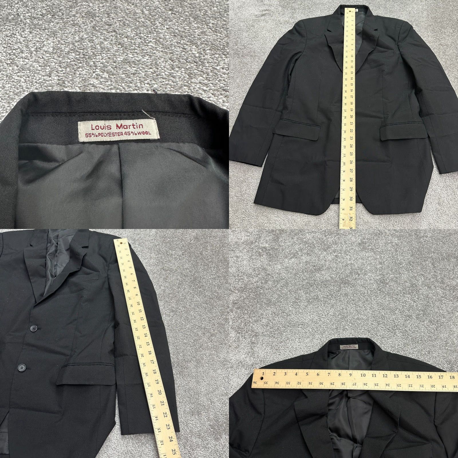 Vintage Louis Martin Blazer Jacket Mens 36R Black Single Breasted Business Workwear Size 36R - 8 Thumbnail