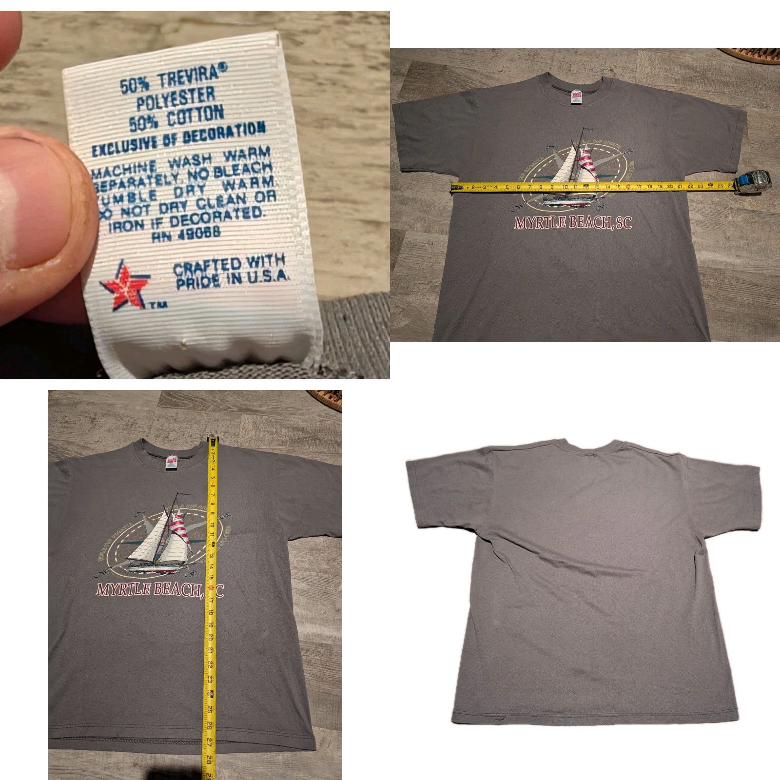 Soffe Vtg Soffe Myrtle Beach World Cup Regatta Tee Shirt Made In USA Size Large Gray Size US L / EU 52-54 / 3 - 8 Thumbnail