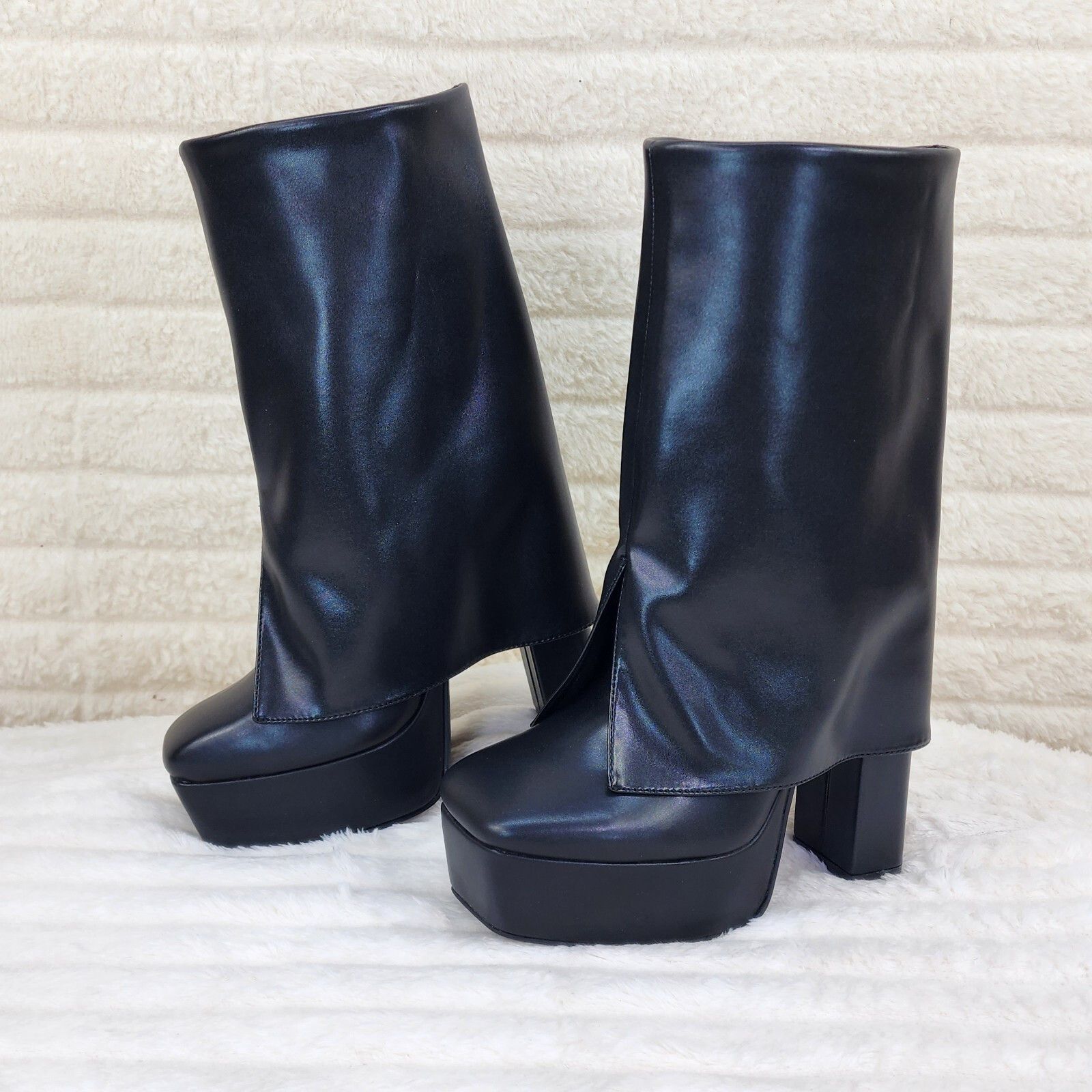 Other Riches Black Skirted Fold Over Chunky Heel Pull On Platform Size US 6.5 / IT 36.5 - 1 Thumbnail