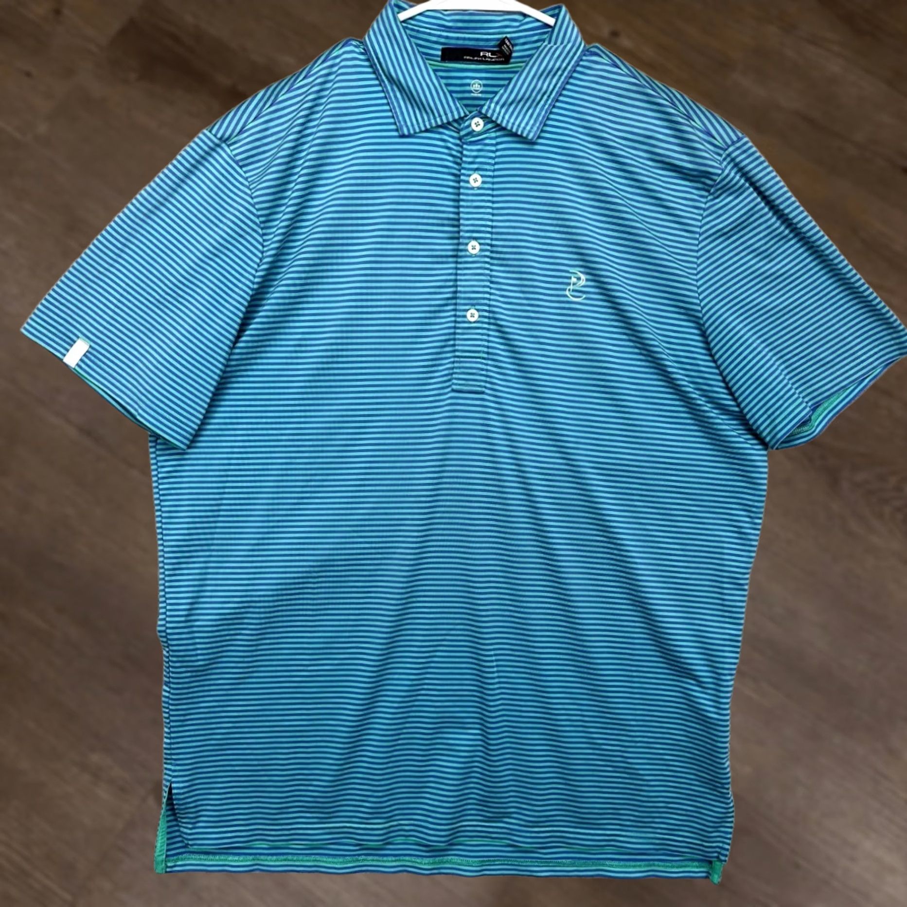 RLX Ralph Lauren RLX Ralph Lauren Golf Polo Shirt Mens Large Wicking Blue Green Stripe Logo Rugby Nylon? Size US L / EU 52-54 / 3 - 1 Thumbnail