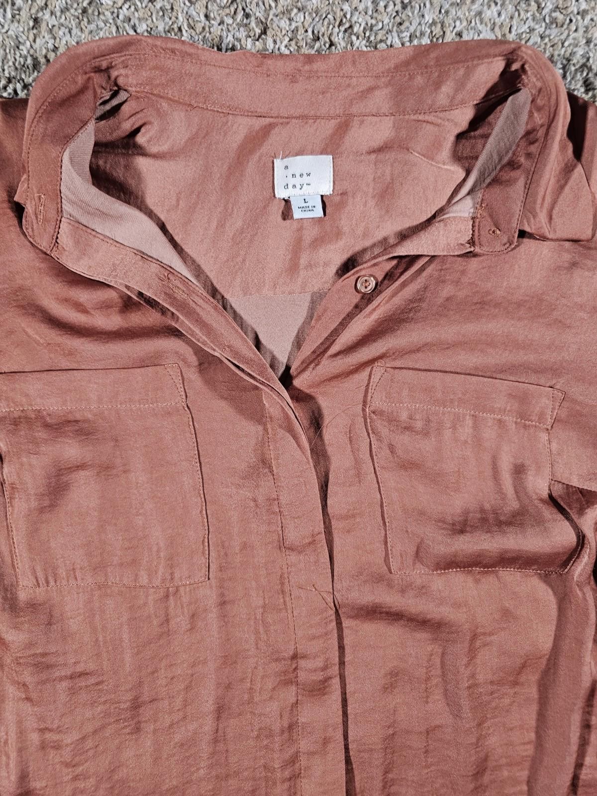 Other A New Day Long Sleeve L Womens Button Up Shirt Orange Brown Size L / US 10 / IT 46 - 2 Thumbnail