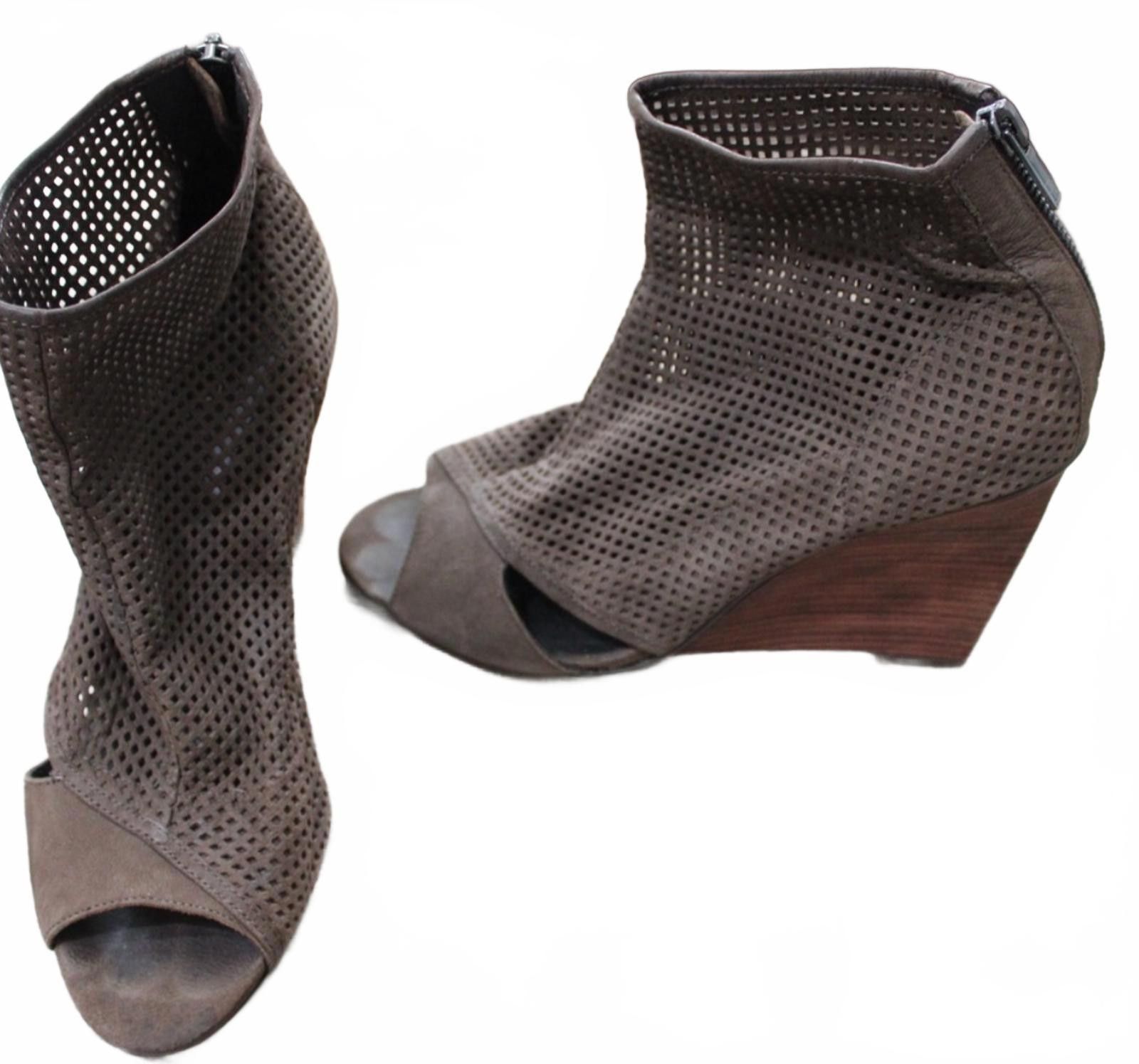Other Pelle Moda Women's Olive Perforated Wedge Peep Toe Booties 8 Size US 8 / IT 38 - 3 Thumbnail