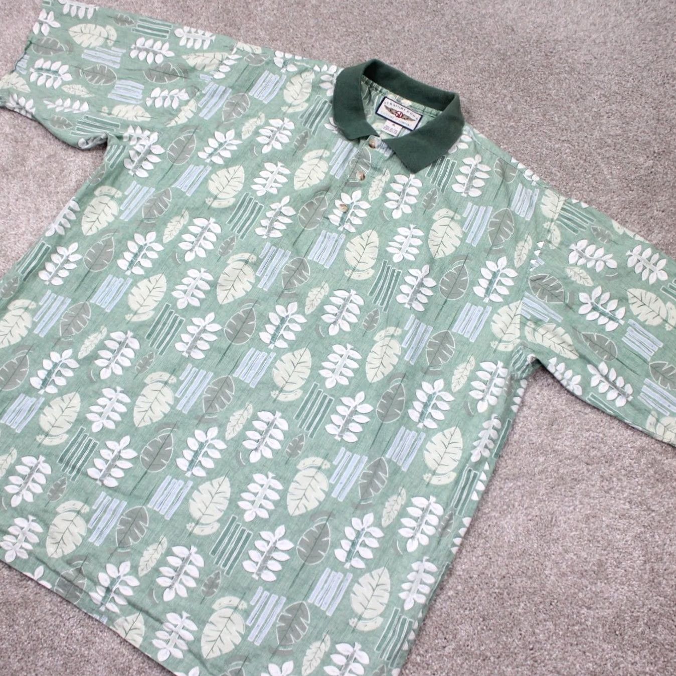Vintage Straight Down Polo Shirt Mens XL Green Floral 100% Cotton Short Sleeve Pullover Shirt Size US XL / EU 56 / 4 - 3 Thumbnail