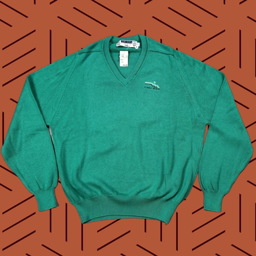 Vintage VINTAGE Pebble Beach Golf Sweater V-Neck Teal XL Mens Retro 80s Solid Knit Long Sleeve Size US XL / EU 56 / 4 - 1 Thumbnail