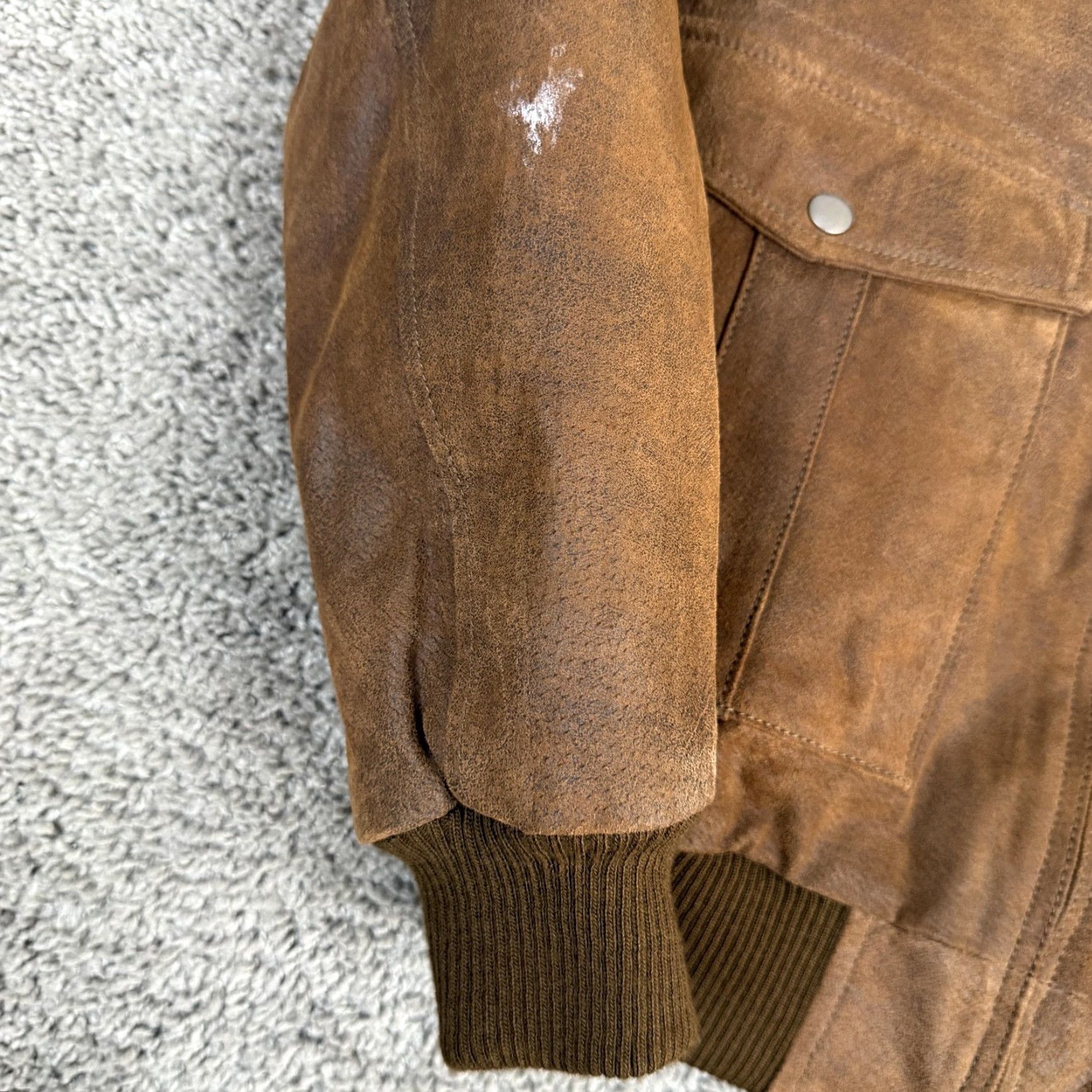 Vintage FLAVOR Jacket Mens Medium Brown Leather Bomber USA Flag Lined Full Zip Ribbed Size US M / EU 48-50 / 2 - 6 Thumbnail