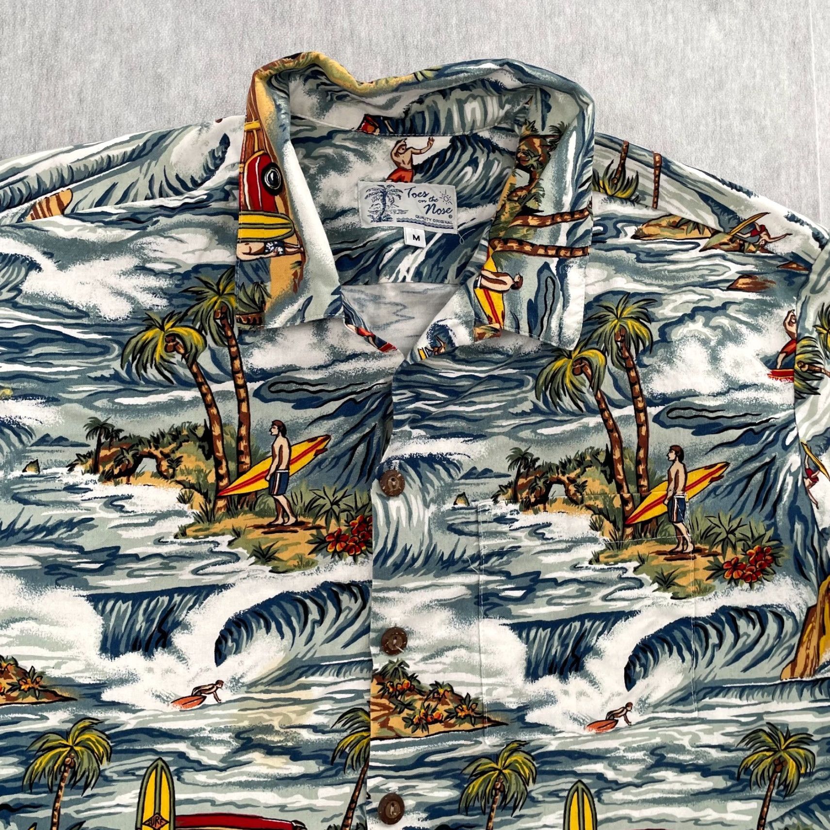 Vintage VINTAGE Toes On The Nose Hawaiian Shirt Adult Medium Floral Button-Up Surfing USA Mens M Size US M / EU 48-50 / 2 - 3 Thumbnail