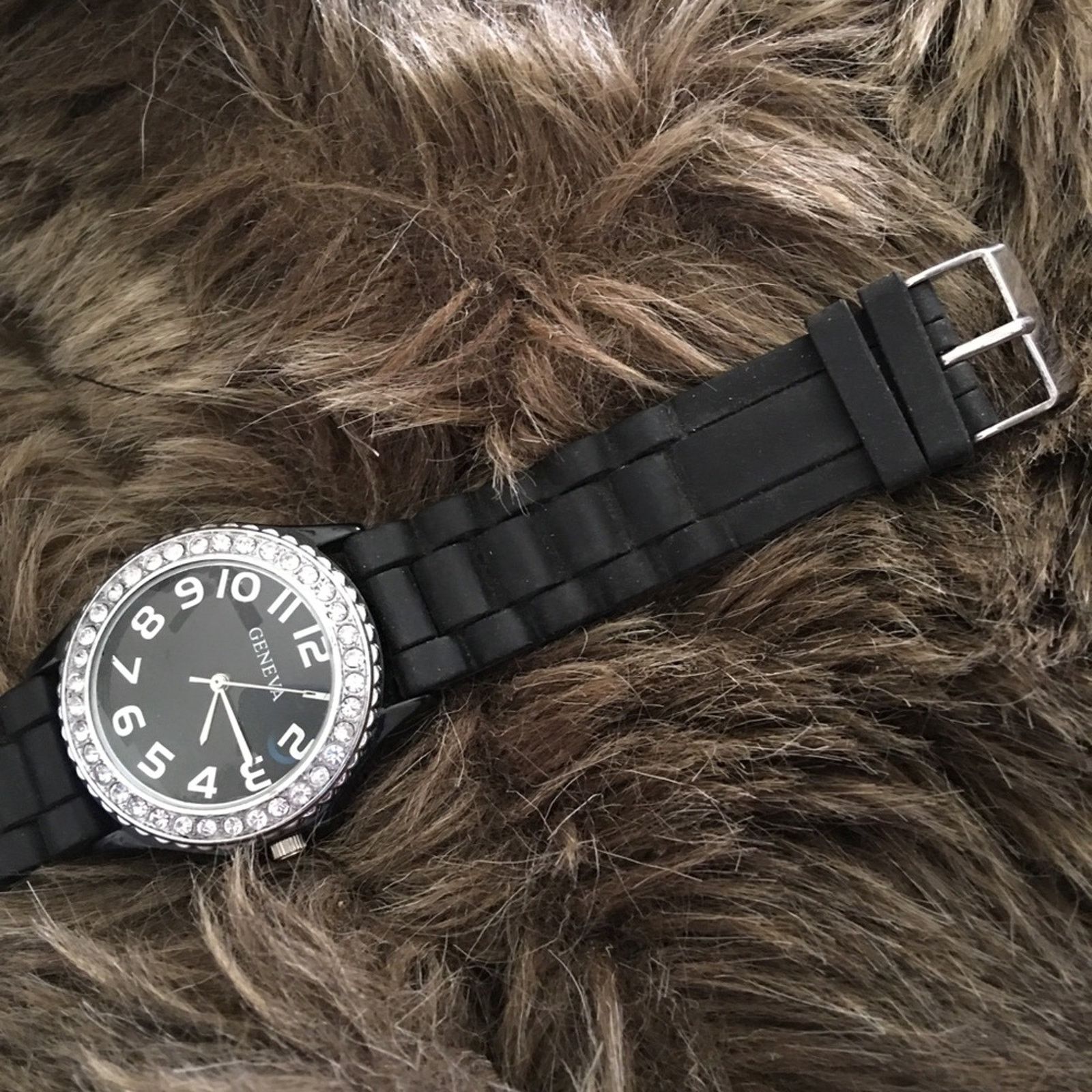 Geneva Ladies Geneva black silicone band watch Size ONE SIZE - 5 Thumbnail