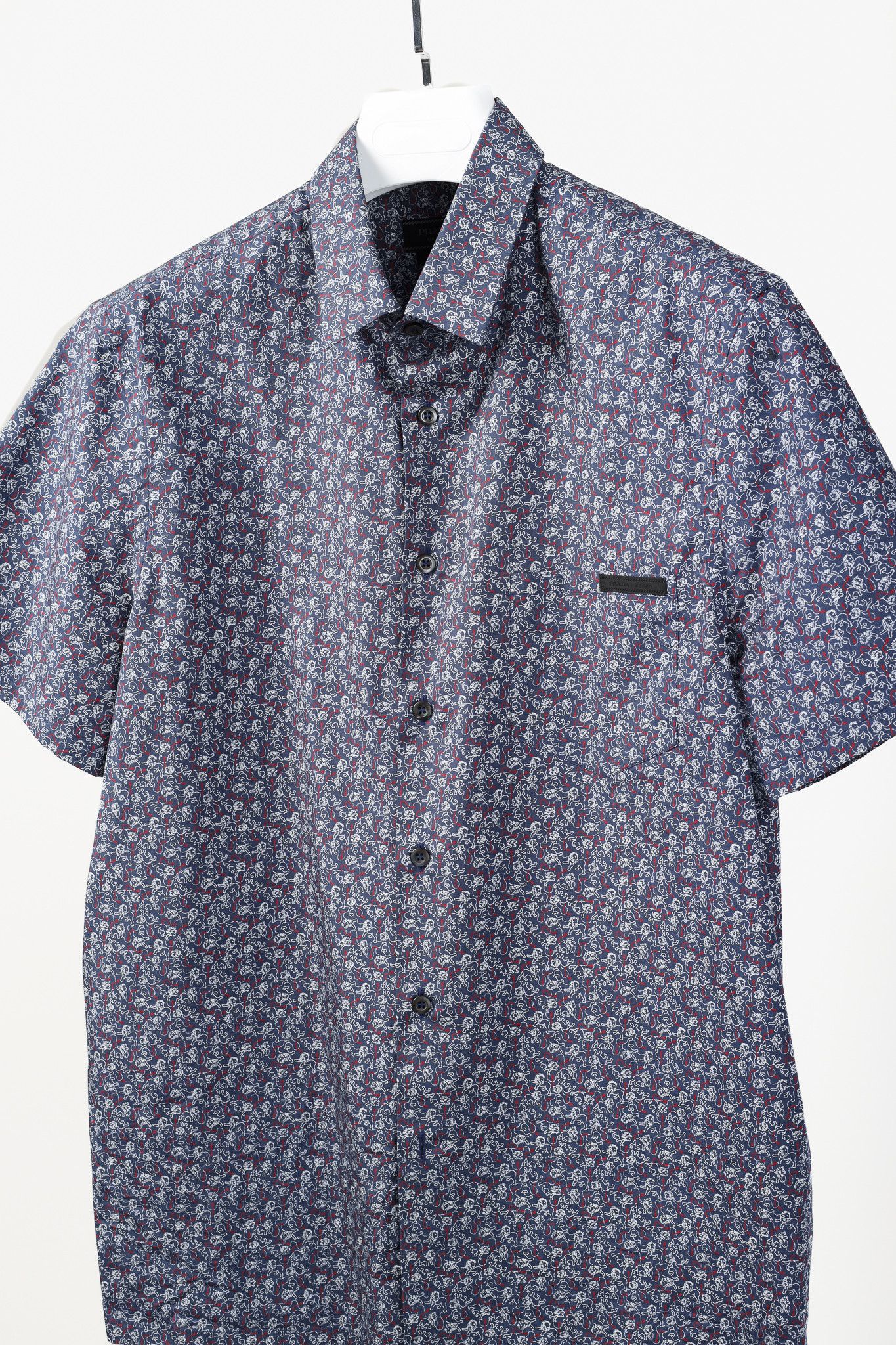 Prada Prada Navy Lion-Print Cotton Short-Sleeve Button-Up Shirt Size US L / EU 52-54 / 3 - 3 Thumbnail