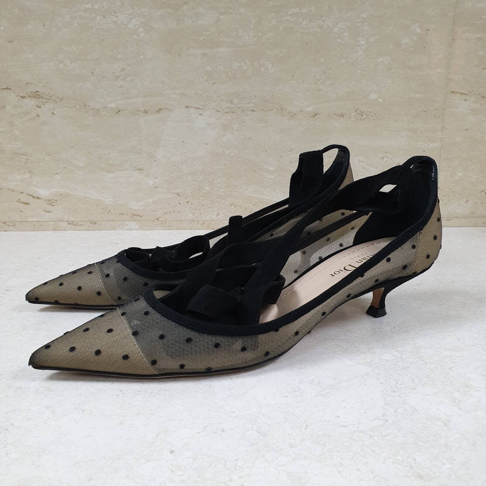 Dior Dior Black Mesh Suede D Polka Dot Pointed Toe Pumps sz.38 Size US 7 / IT 37 - 1 Thumbnail