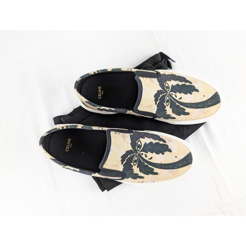 o1rshd1 Palm Tree Printed Canvas Flat Slip On 05 Beige/Black