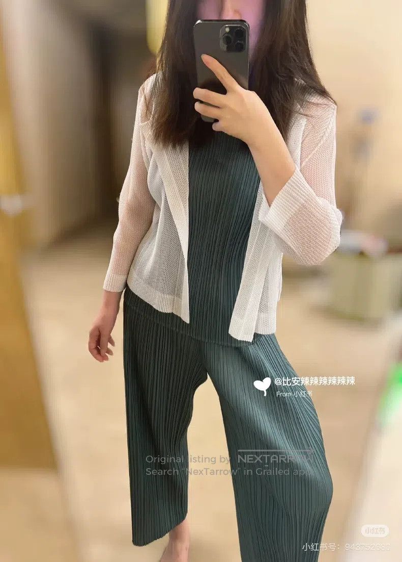 Issey Miyake Issey Miyake size:3 Sage Green Straight-Leg Pants Size 31" - 7 Thumbnail