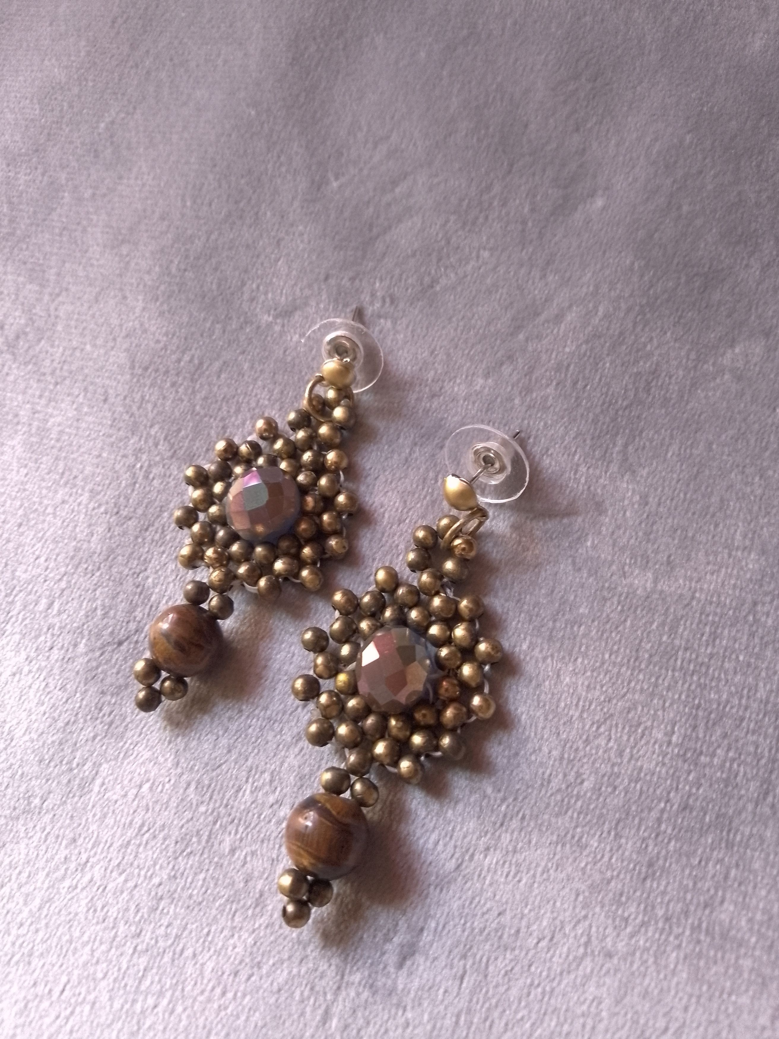 Handmade Earring brass Natural eye of tiger gemstones&crystal Size ONE SIZE - 2 Thumbnail