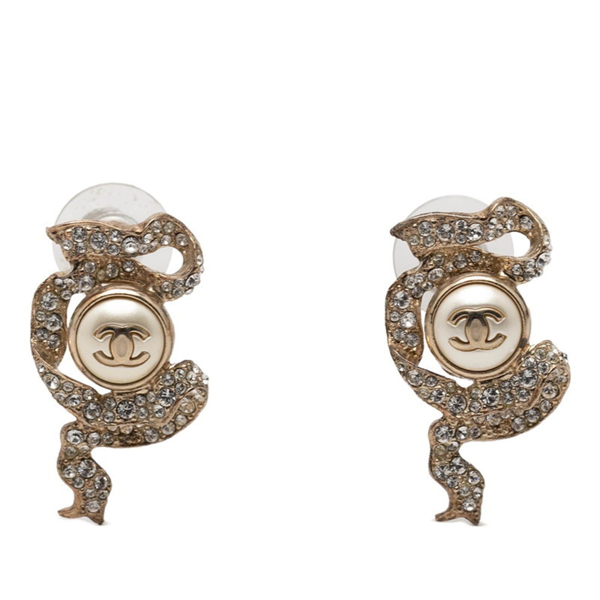 Chanel Chanel Coco Mark Pearl Ribbon Motif Earrings, 18C Gold Plated Rhinestones, Women's CHANEL Size ONE SIZE - 1 Thumbnail