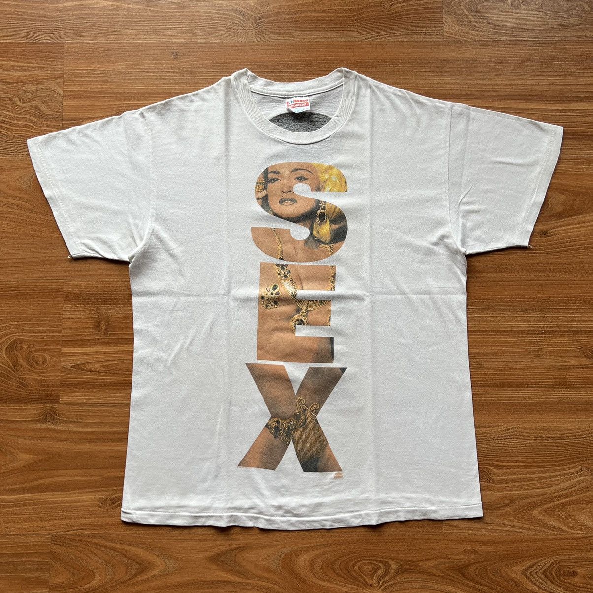 image of Band Tees x Hanes 1991 Vintage Madonna Sex Erotica T Shirt in White, Men's (Size Large)