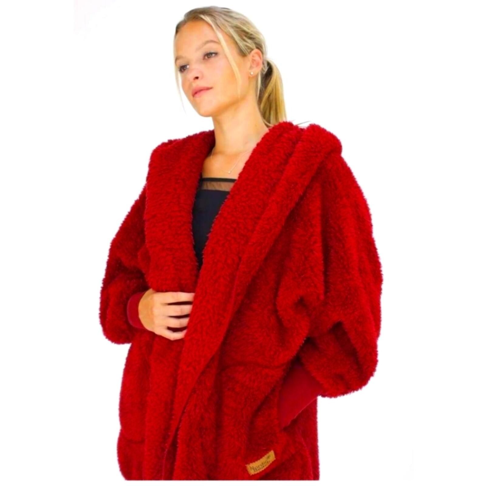 Other Nordic Beach Women's Red Plush Hooded Coat Size ONE SIZE - 1 Thumbnail