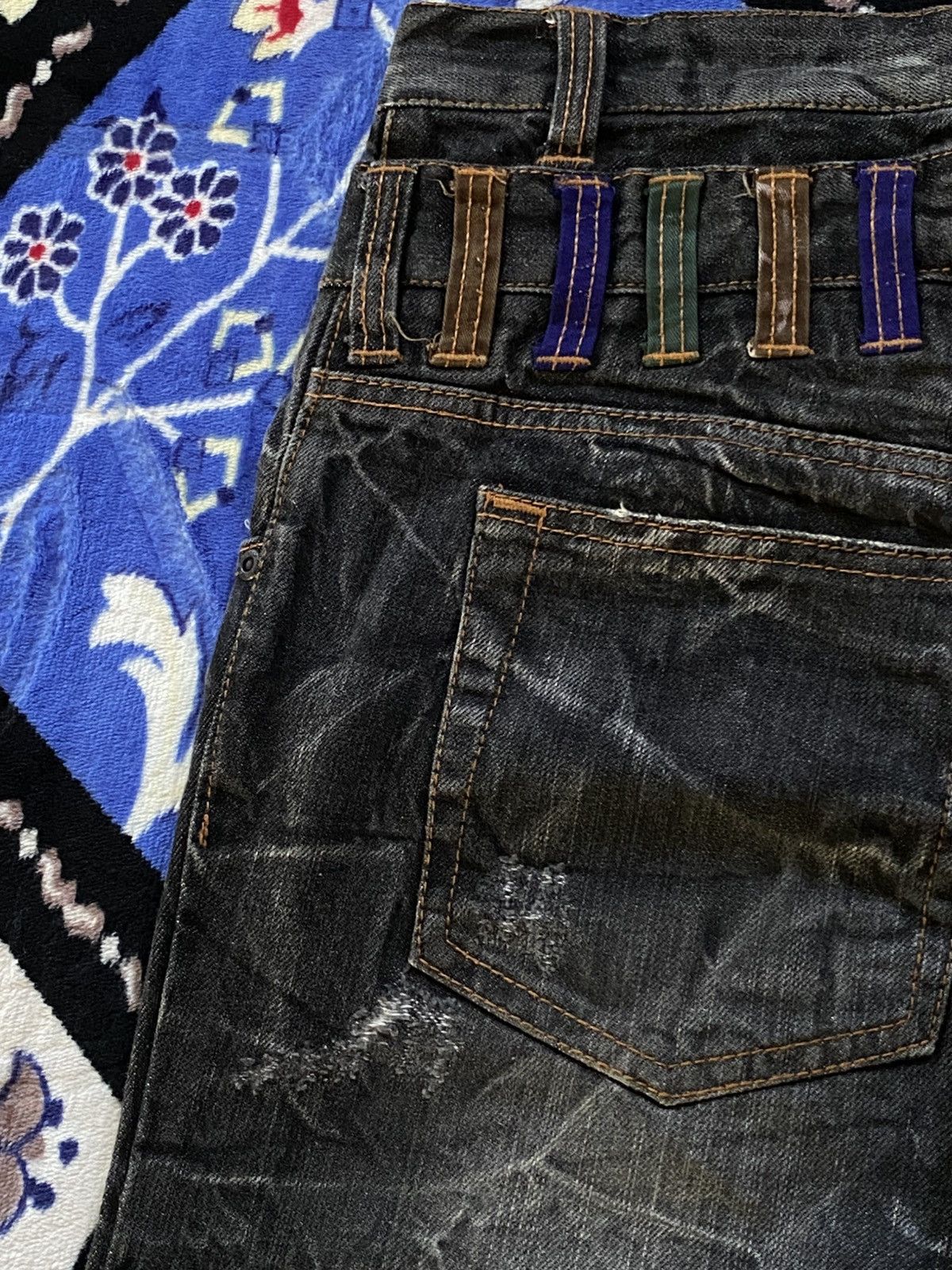 If Six Was Nine Nylaus Double Waist Distressed Japanese Denim Punk Gothic Size US 31 - 12 Thumbnail
