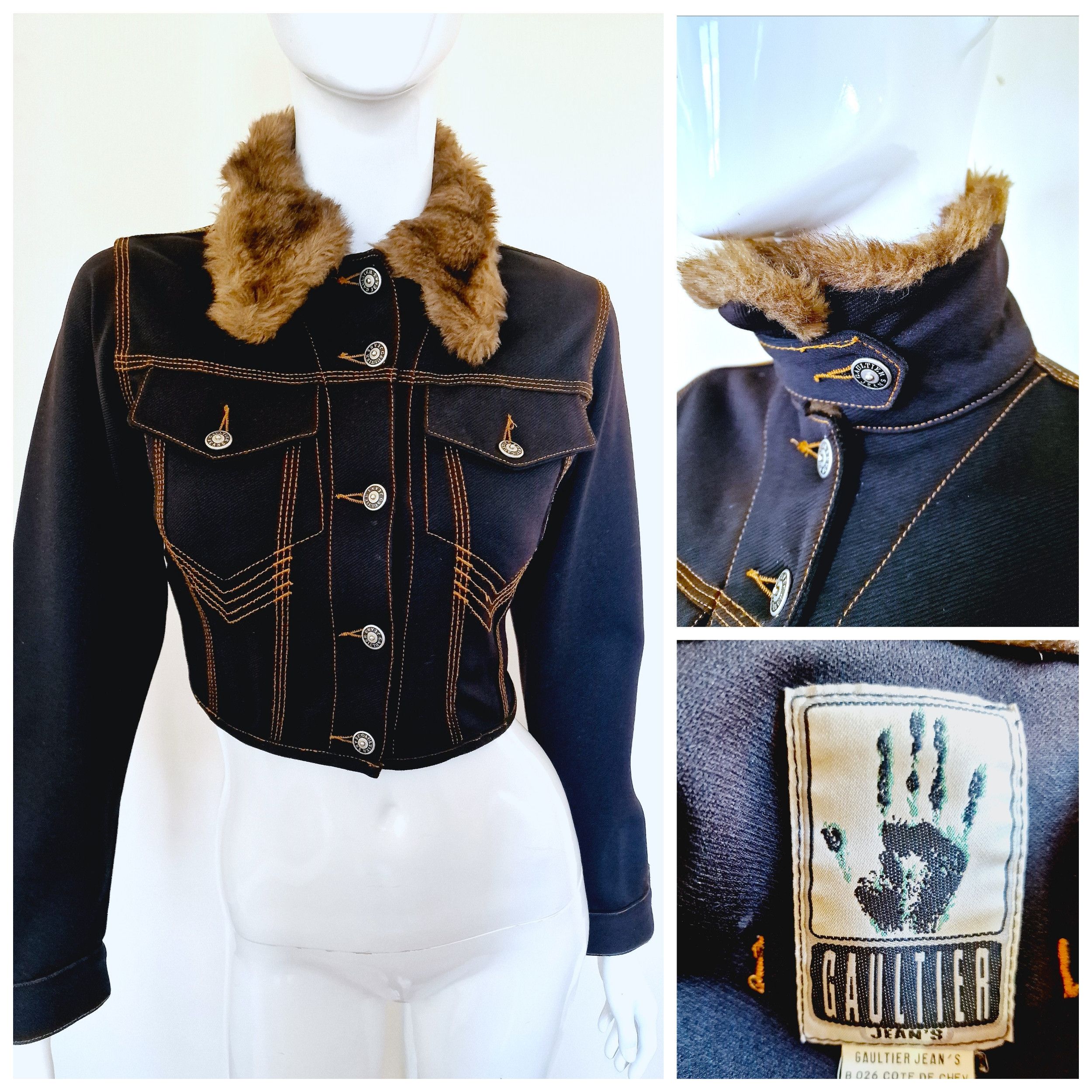 Jean Paul Gaultier Jean Paul Gaultier Denim Fake Fur Collar Crop Top Jacket Size S / US 4 / IT 40 - 1 Thumbnail