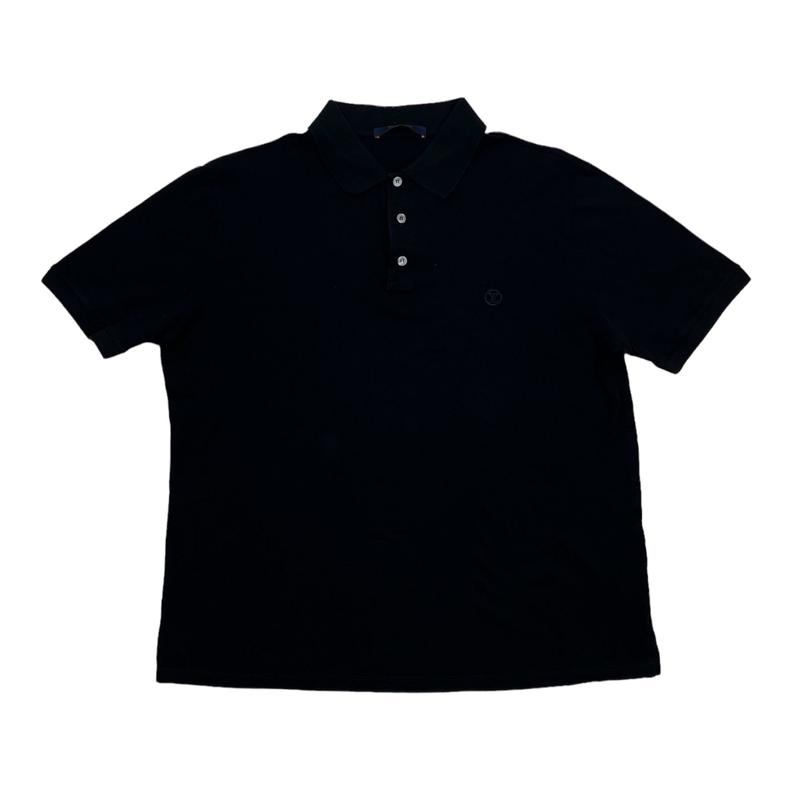 image of Louis Vuitton Classic Damier Pique Polo Tee Shirt Black, Men's (Size XL)