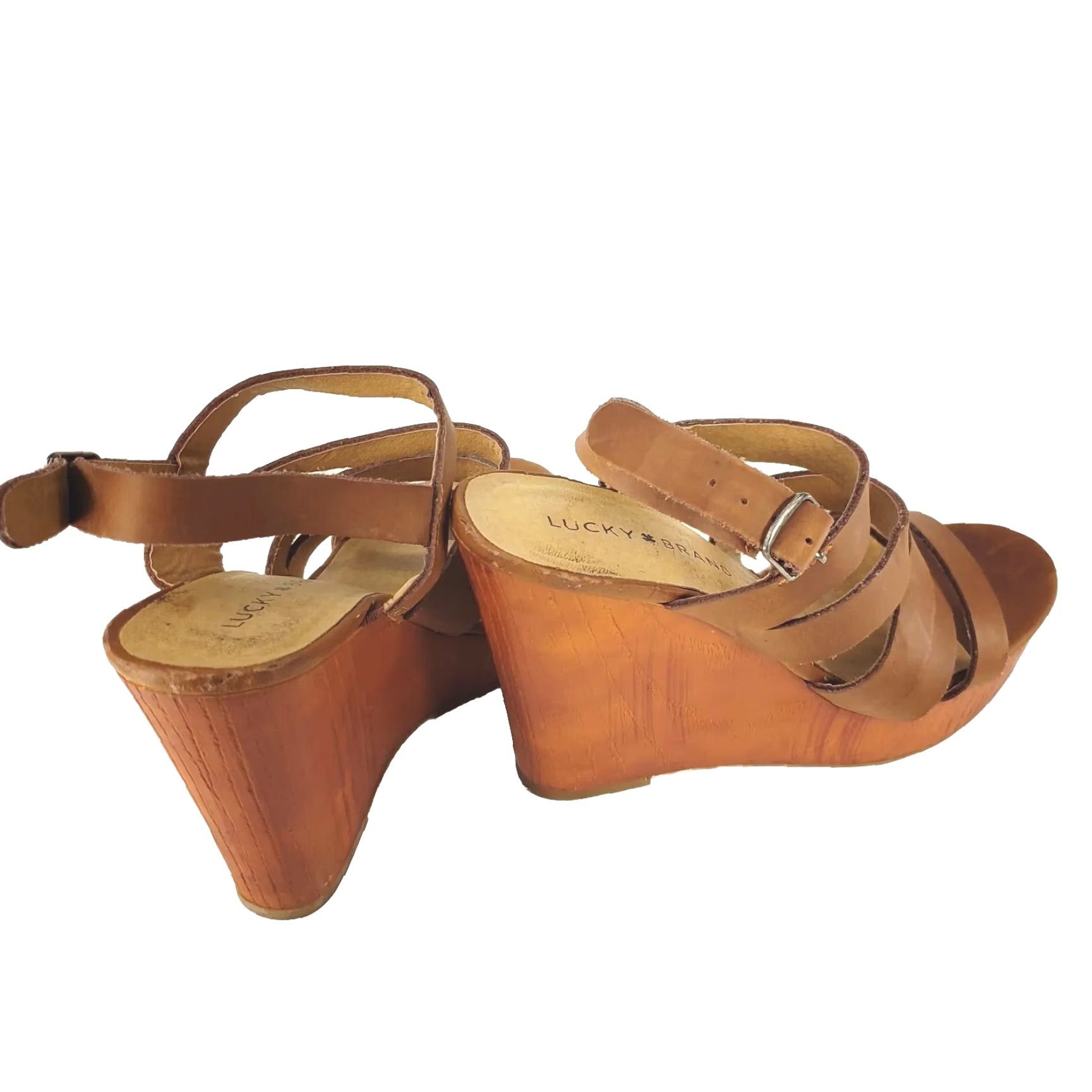 Lucky Brand Lucky Brand Larinaa Platform Wedge Sandals Heels Leather Brown 6.5M/36.5 Womens Open Toe Buckle Platform & Wedges Casual Party Workwear Size US 7 / IT 37 - 4 Thumbnail