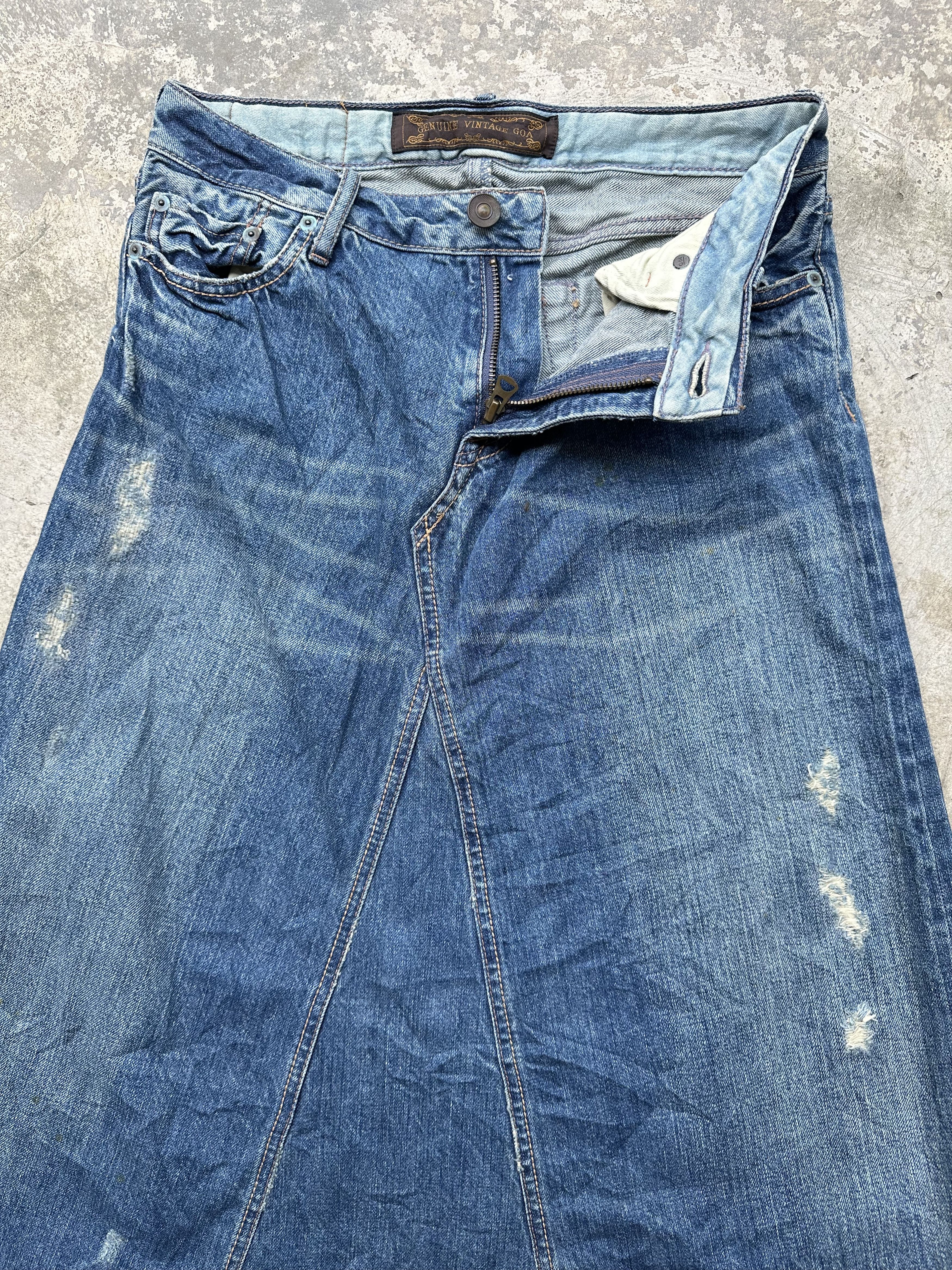 If Six Was Nine Genuine Vintage G.O.A Maxi Denim Distressed Selvedge Skirt Size 30" / US 8 / IT 44 - 9 Thumbnail