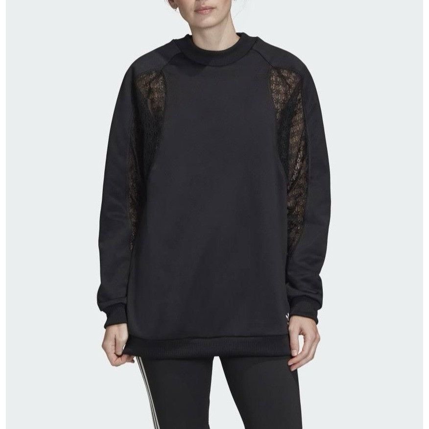 Adidas NEW Lace Oversized Pullover Adidas S Black Sheer Athleisure Size S / US 4 / IT 40 - 1 Thumbnail