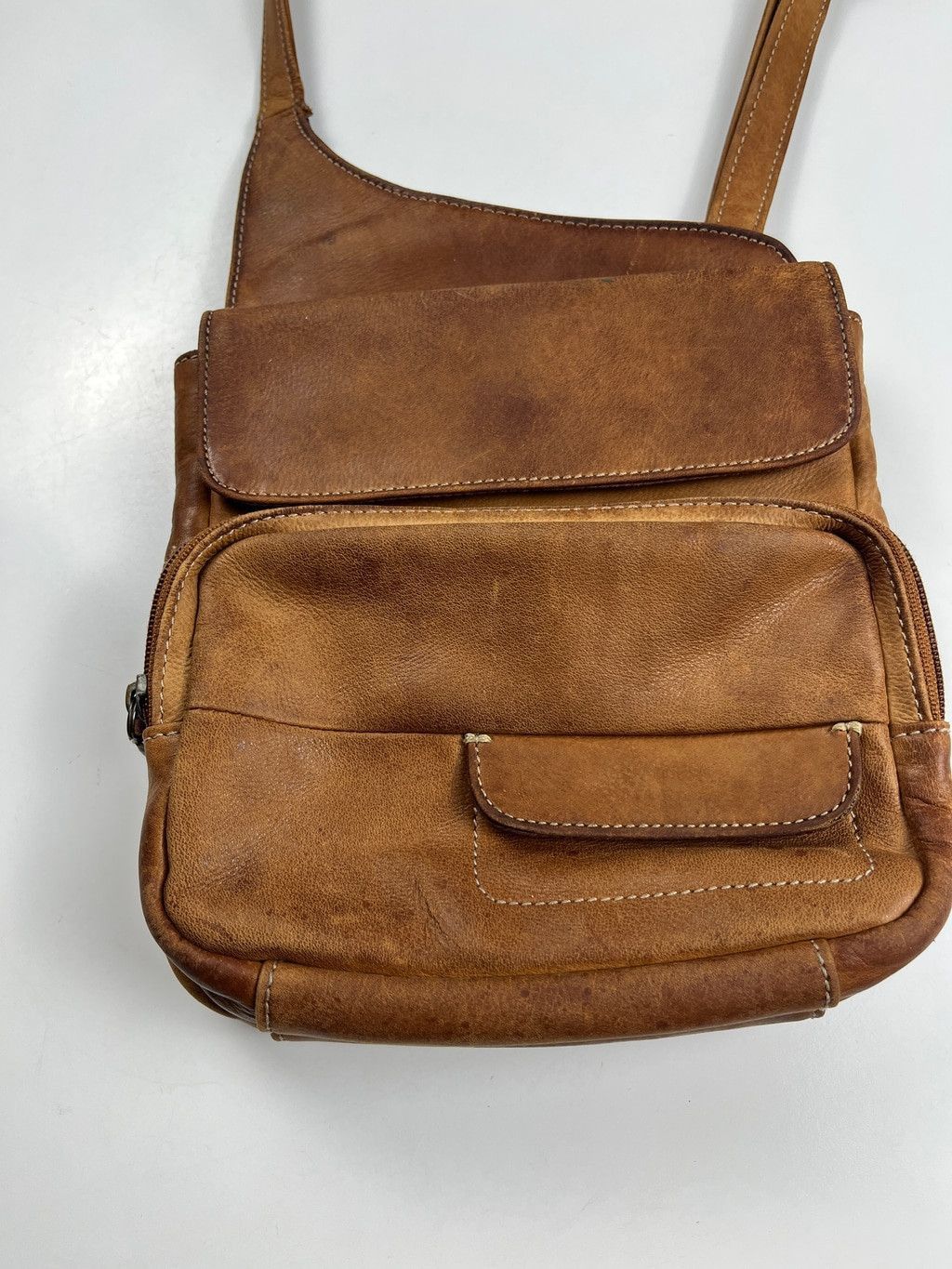 Fossil Crossbody Small Organizer Saddle Bag Cognac Brown, Men's