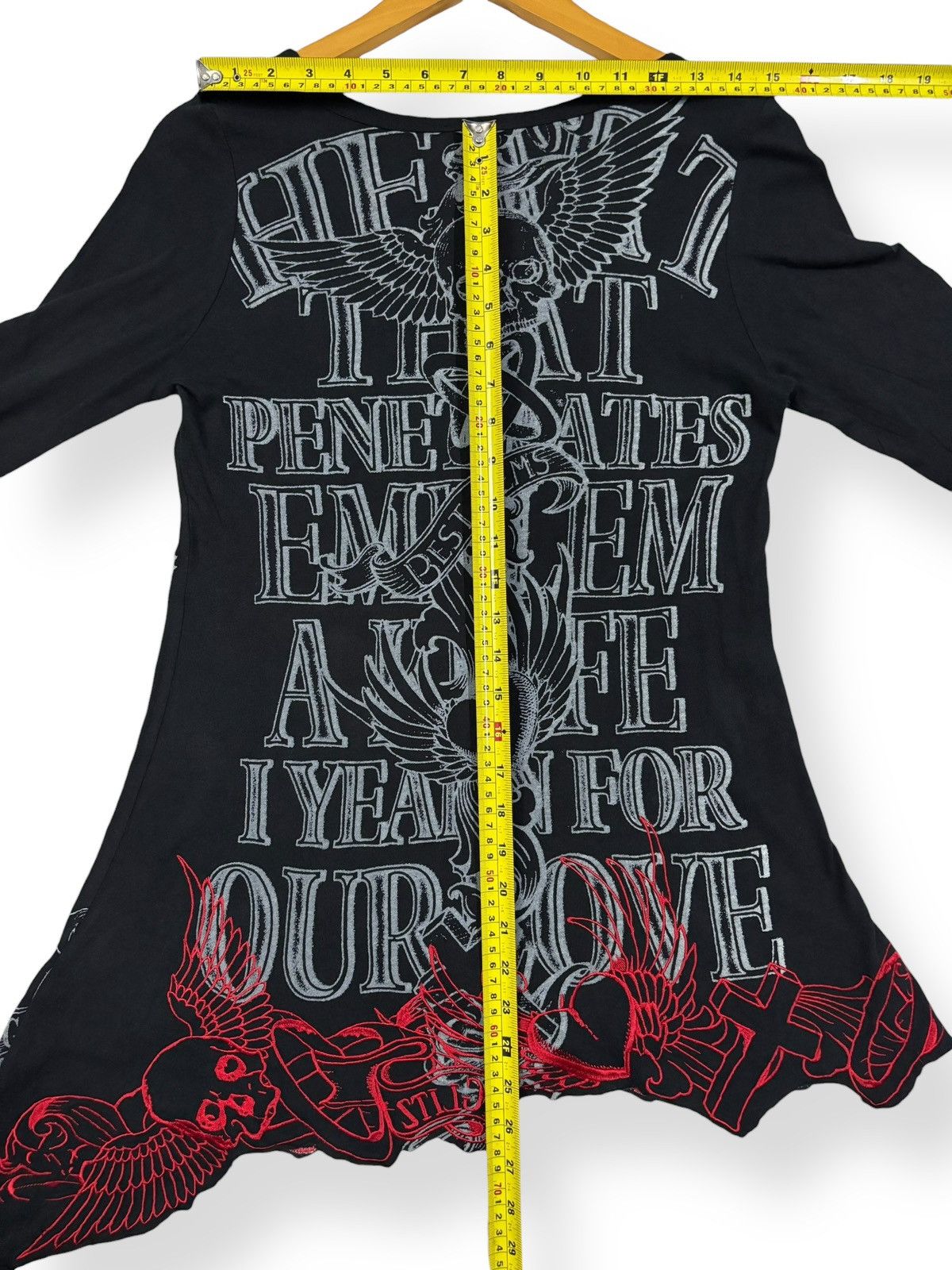 If Six Was Nine Glitz Red Embroidery Asymmetrical Hem Punk Long Sleeve Tees Size US XS / EU 42 / 0 - 14 Thumbnail