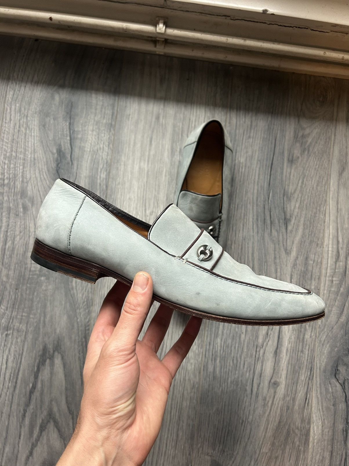 Gucci Gucci Light Blue Suede Loafers with Metal Accent - Size 43E Size US 10 / EU 43 - 14 Thumbnail