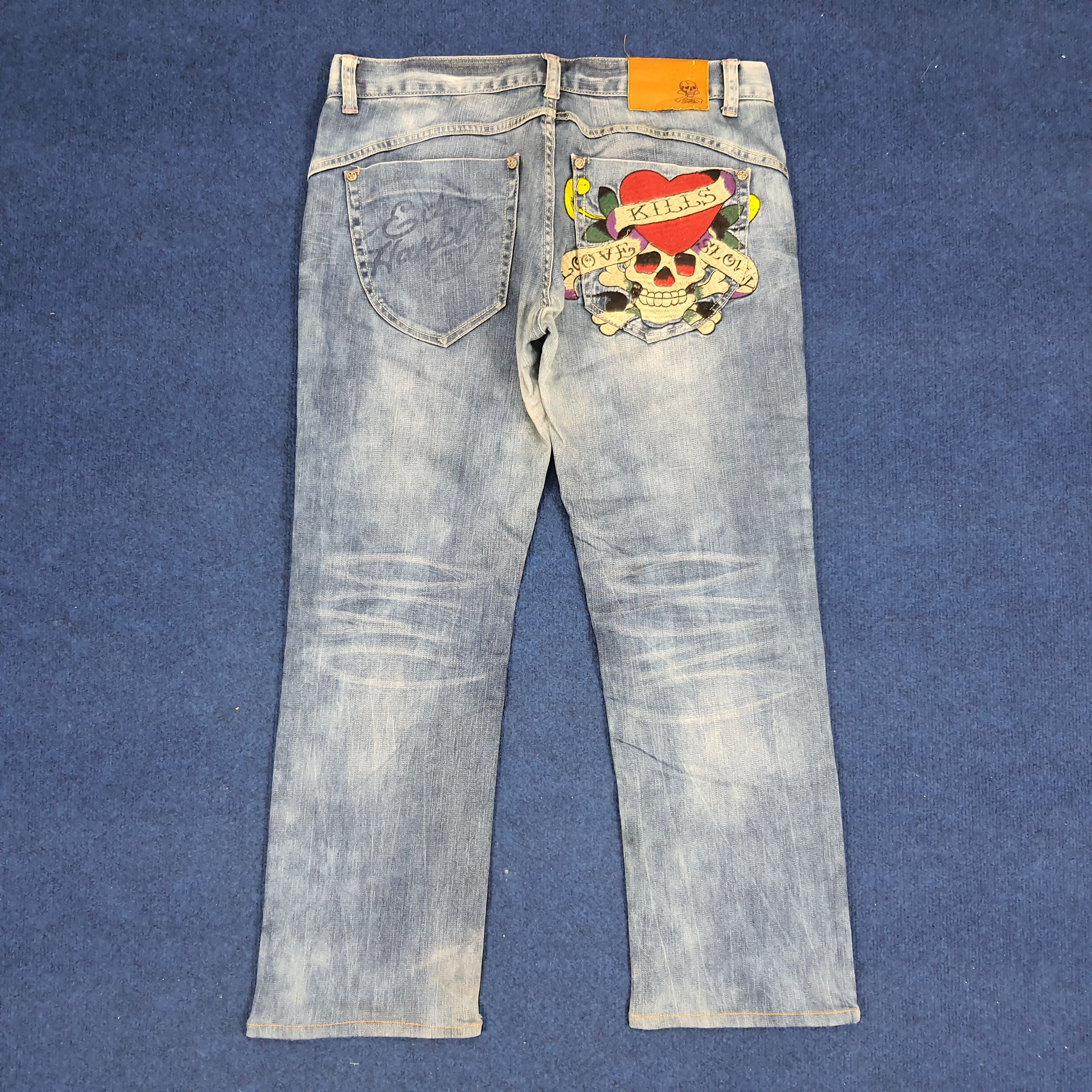 Designer × Ed Hardy × Vintage Vintage Ed Hardy Love Kills Slowly Embroidered Skull Jeans Size US 35 - 1 Thumbnail