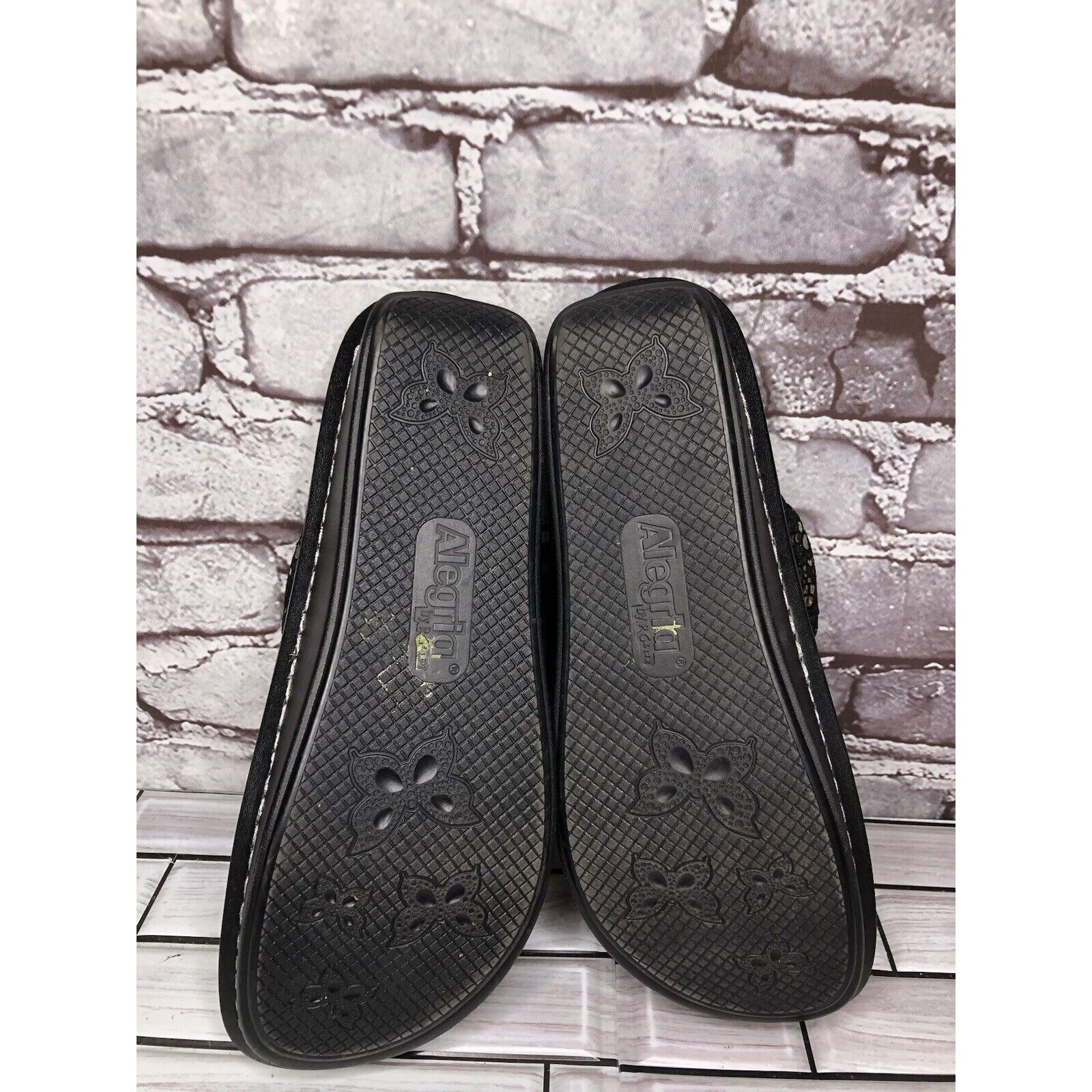 Other Alegria PEG 780 Black Silver Mosaic Leather Platform Slides Size US 10.5 / IT 40.5 - 8 Thumbnail