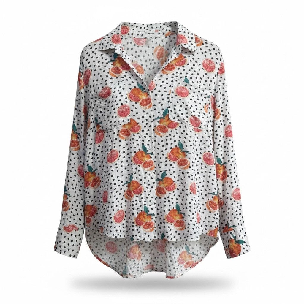 Vintage viscose blouse/shirt with polka dot & citrus print XL Size XL / US 12-14 / IT 48-50 - 3 Thumbnail