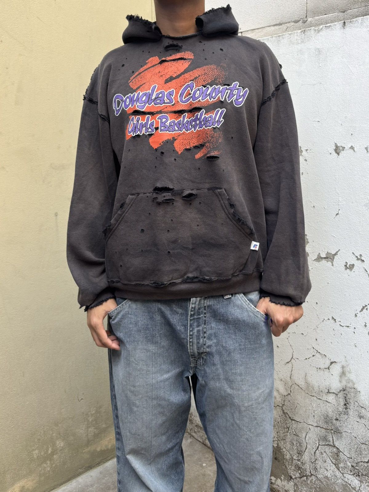 Vintage Faded Distressed Thrashed Russell Hoodie Douglas County ERD Size US L / EU 52-54 / 3 - 2 Thumbnail