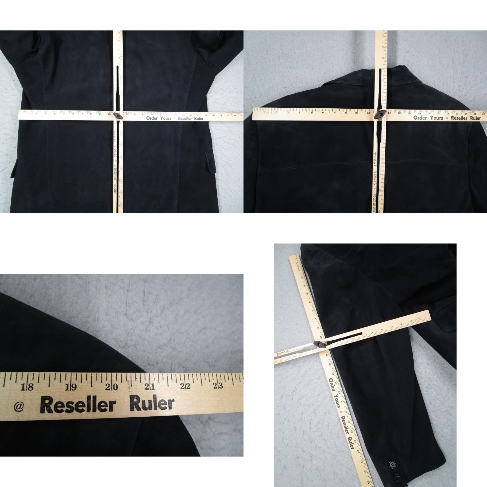 Vintage VINTAGE Maria Vittoria Blazer Mens 44 Black Suede Leather Sport Coat Made In Italy - Notch Lapel 2-Button Front Ventless Single-Breasted Size 44R - 9 Thumbnail