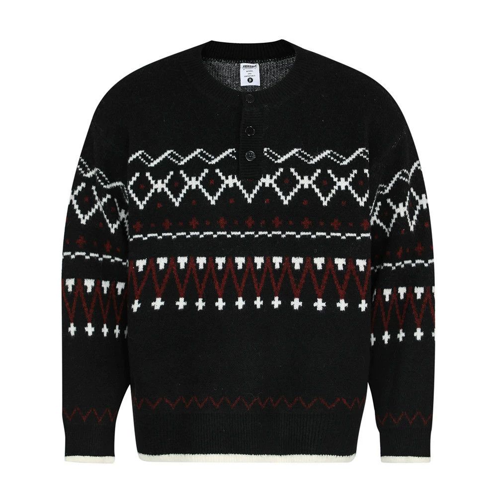 Vintage Men's vintage loose button jacquard knitted sweater Size US L / EU 52-54 / 3 - 1 Thumbnail