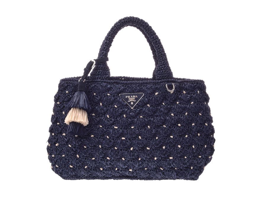image of Prada Raffia Handbag Navy in Black, Women's