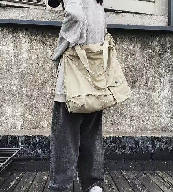 Japanese Brand Large Canvas Messenger Bag y2k japanese style alt faded Size ONE SIZE - 1 Thumbnail