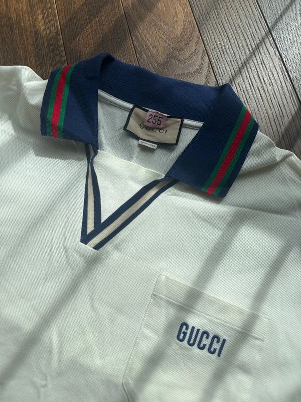 Gucci Gucci Ecru Web Collar Polo Shirt Size US XXL / EU 58 / 5 - 7 Thumbnail