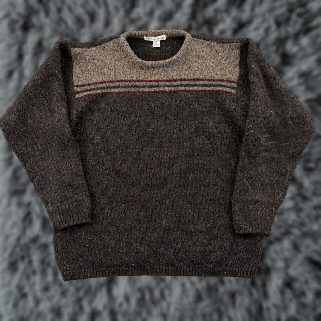 Geoffrey Beene VINTAGE Geoffrey Beene Sweater Mens XL Brown Striped Wool Blend Pullover Grandpa Size US XL / EU 56 / 4 - 1 Thumbnail