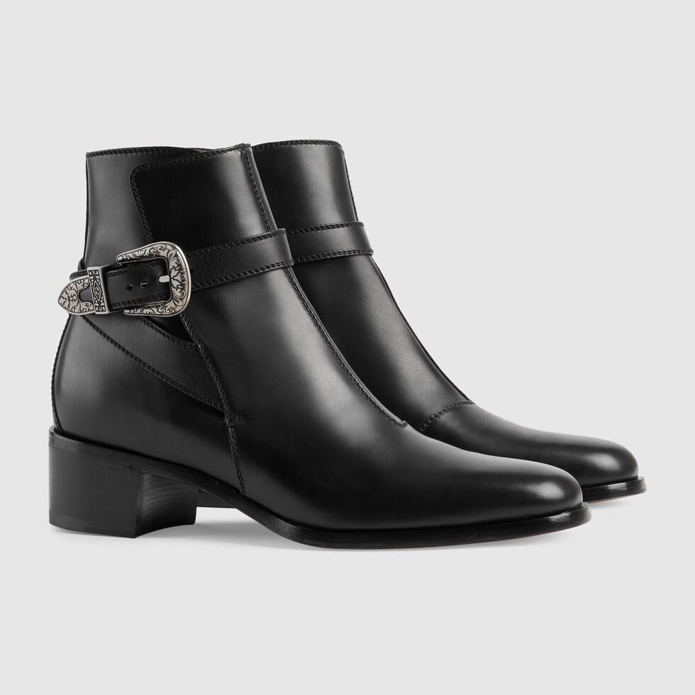 Leather Ankle Boots with Buckle in black