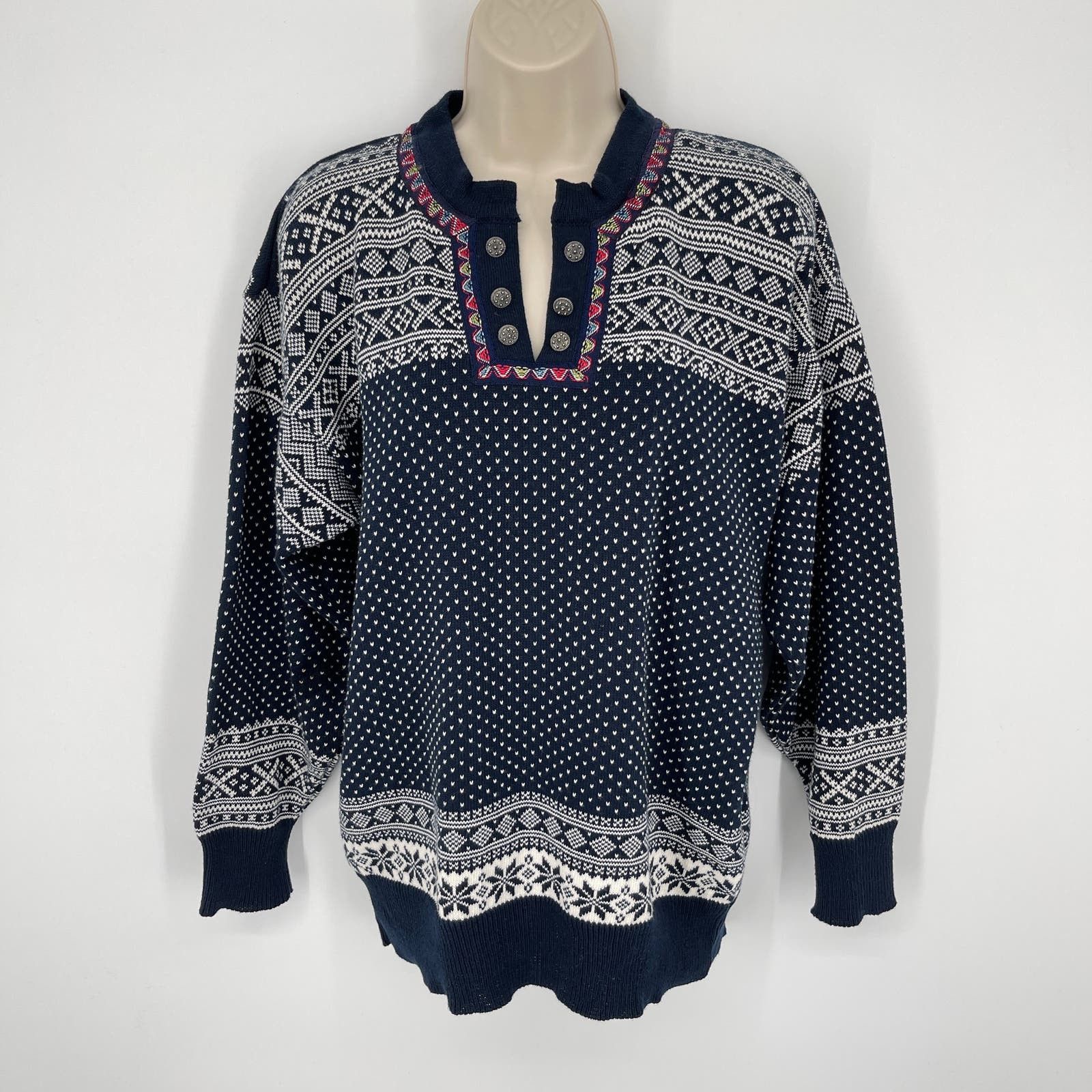 image of Dale Of Norway Vintage Fair Isle Henley Sweater S Knit Blue, Men's (Size Small)