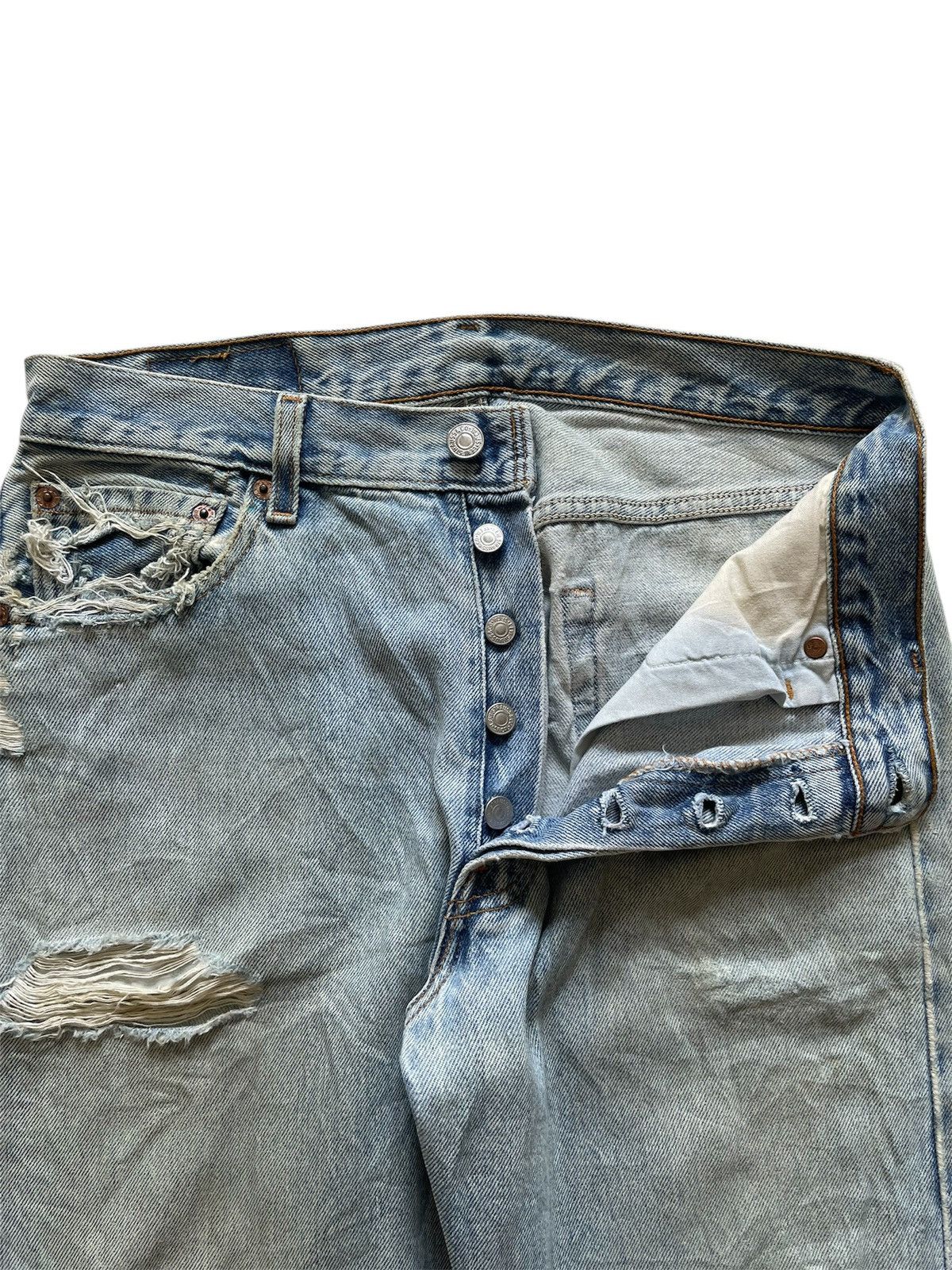 Levi's × Vintage Vintage 90s Levis 501 Thrashed Distressed Jeans Size US 30 / EU 46 - 7 Thumbnail