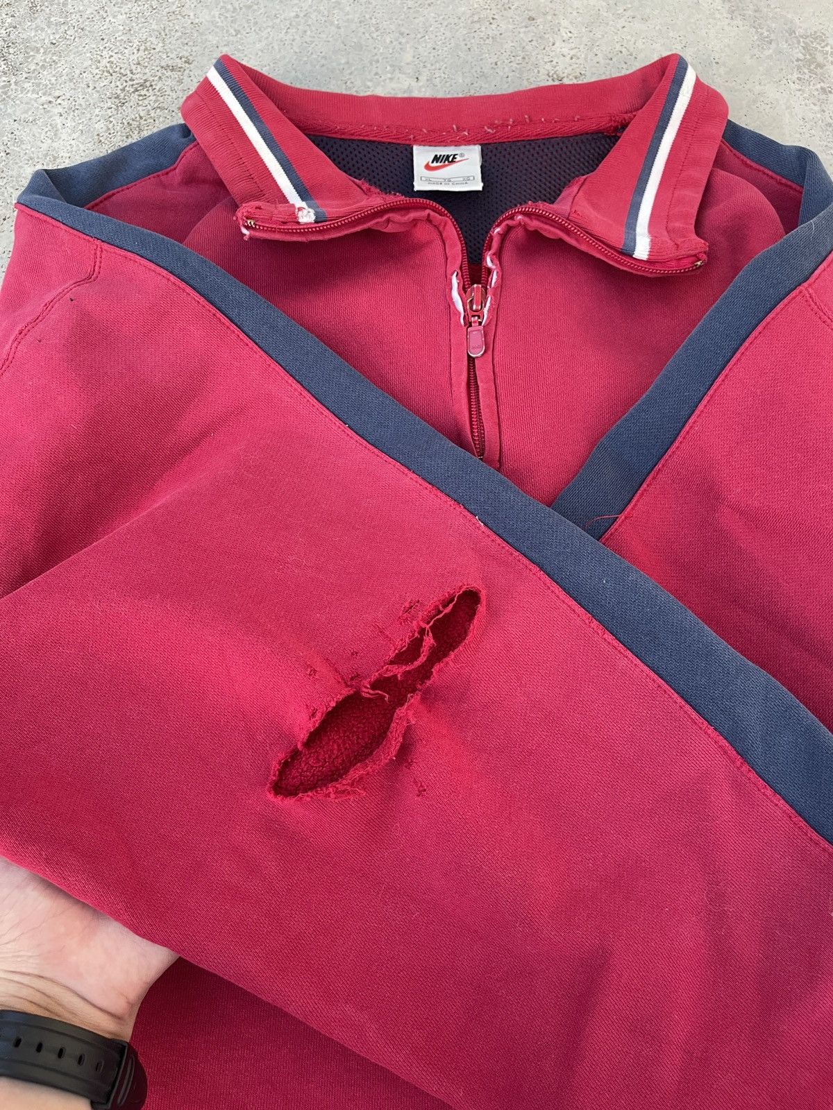 Nike × Vintage Vintage 90s Distressed Nike Half Zipper Sweatshirt Size US XXL / EU 58 / 5 - 8 Thumbnail