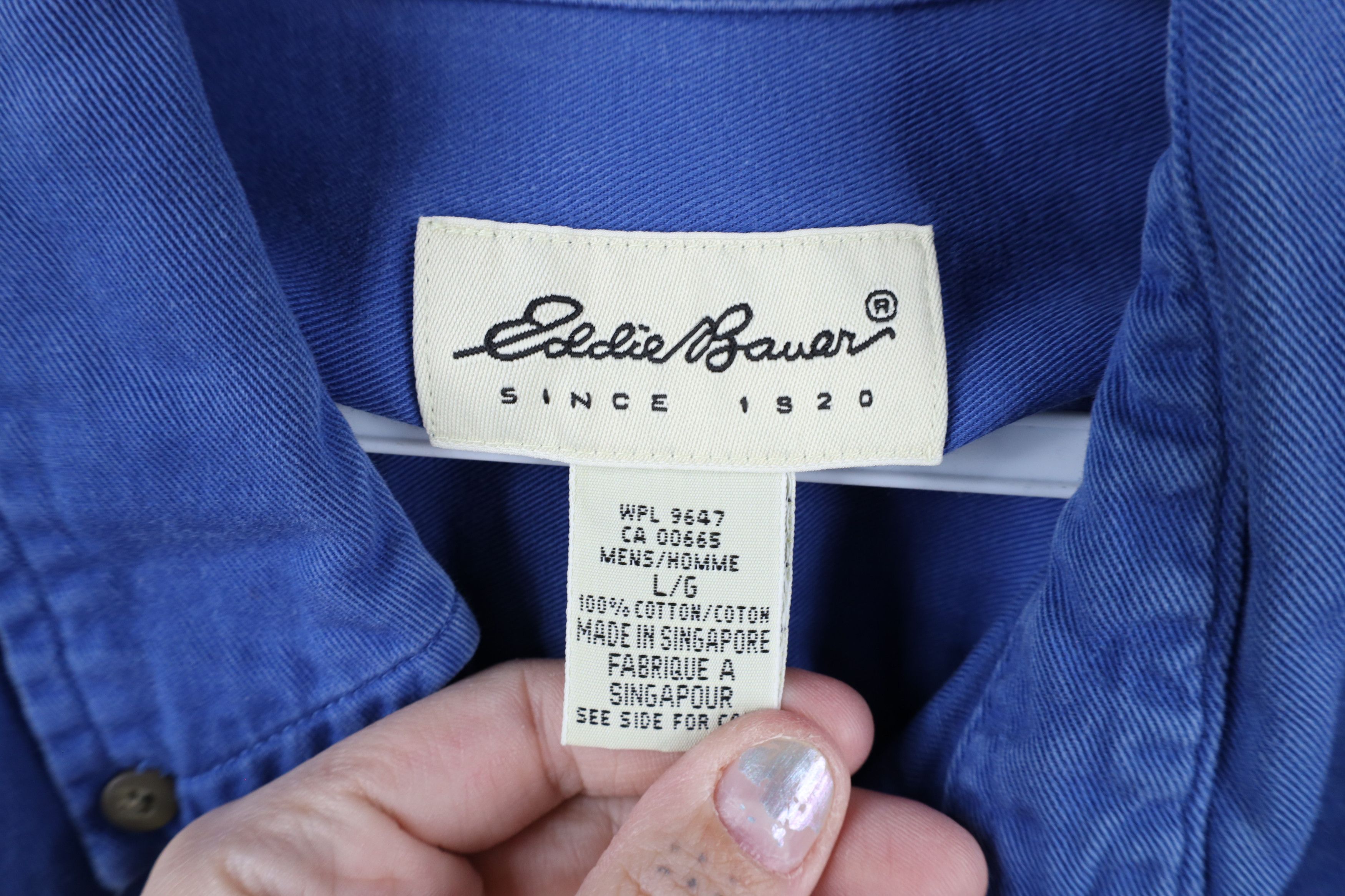 Eddie Bauer × Vintage Vintage 90s Eddie Bauer Cotton Oxford Button Down Shirt Blue Size US L / EU 52-54 / 3 - 8 Thumbnail