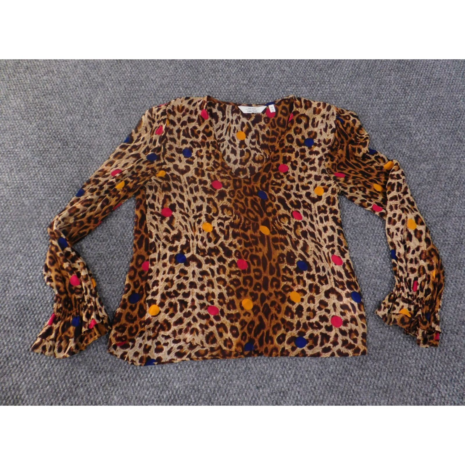& Other Stories & Other Stories Blouse Womens 8 Multicolor Leopard Polka Dot Sheer Long Sleeve V-Neck Pullover Casual Stretch Regular Brown" Size M / US 6-8 / IT 42-44 - 3 Thumbnail