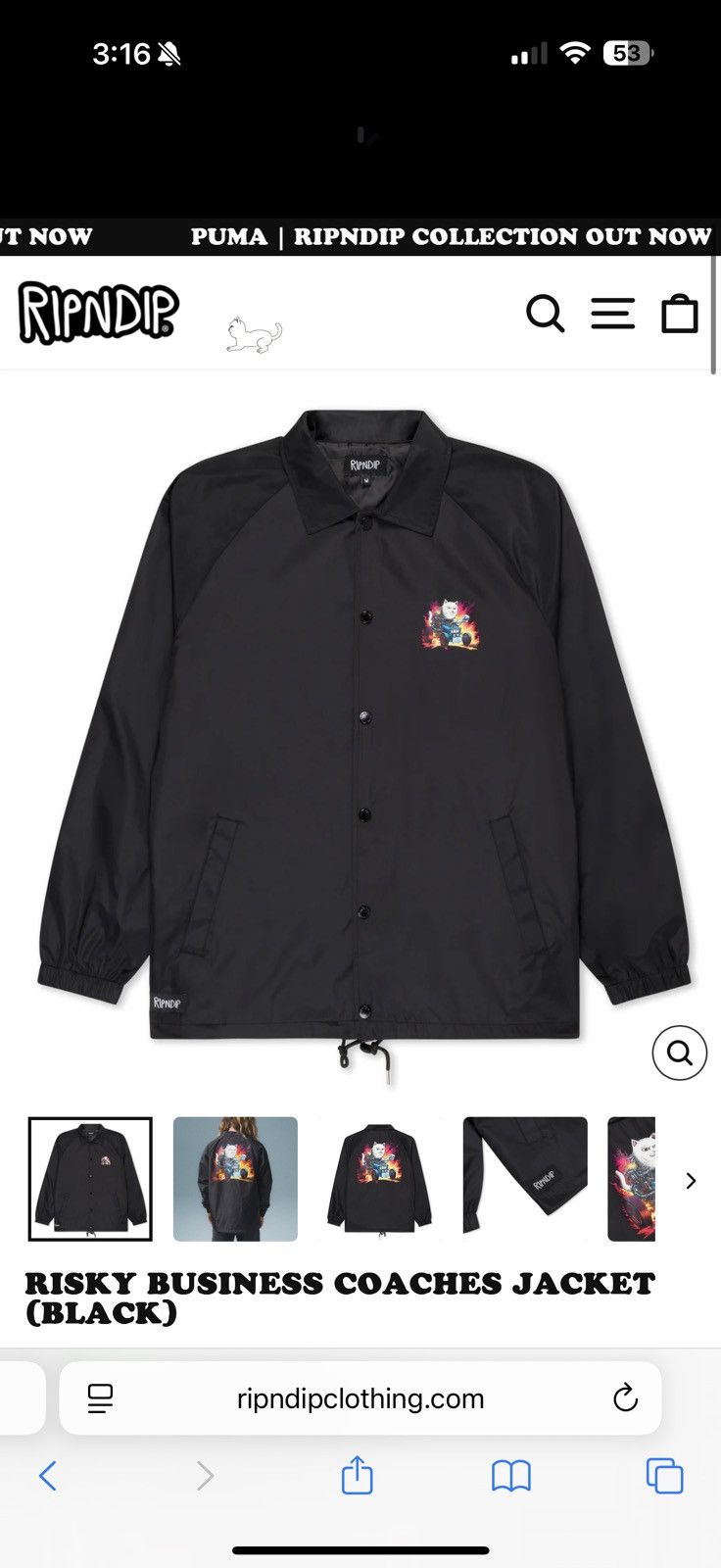 RIPNDIP RIPNDIP RISKY BUSINESS COACHES JACKET- BRAND NEW SIZE SMALL Size US S / EU 44-46 / 1 - 4 Thumbnail