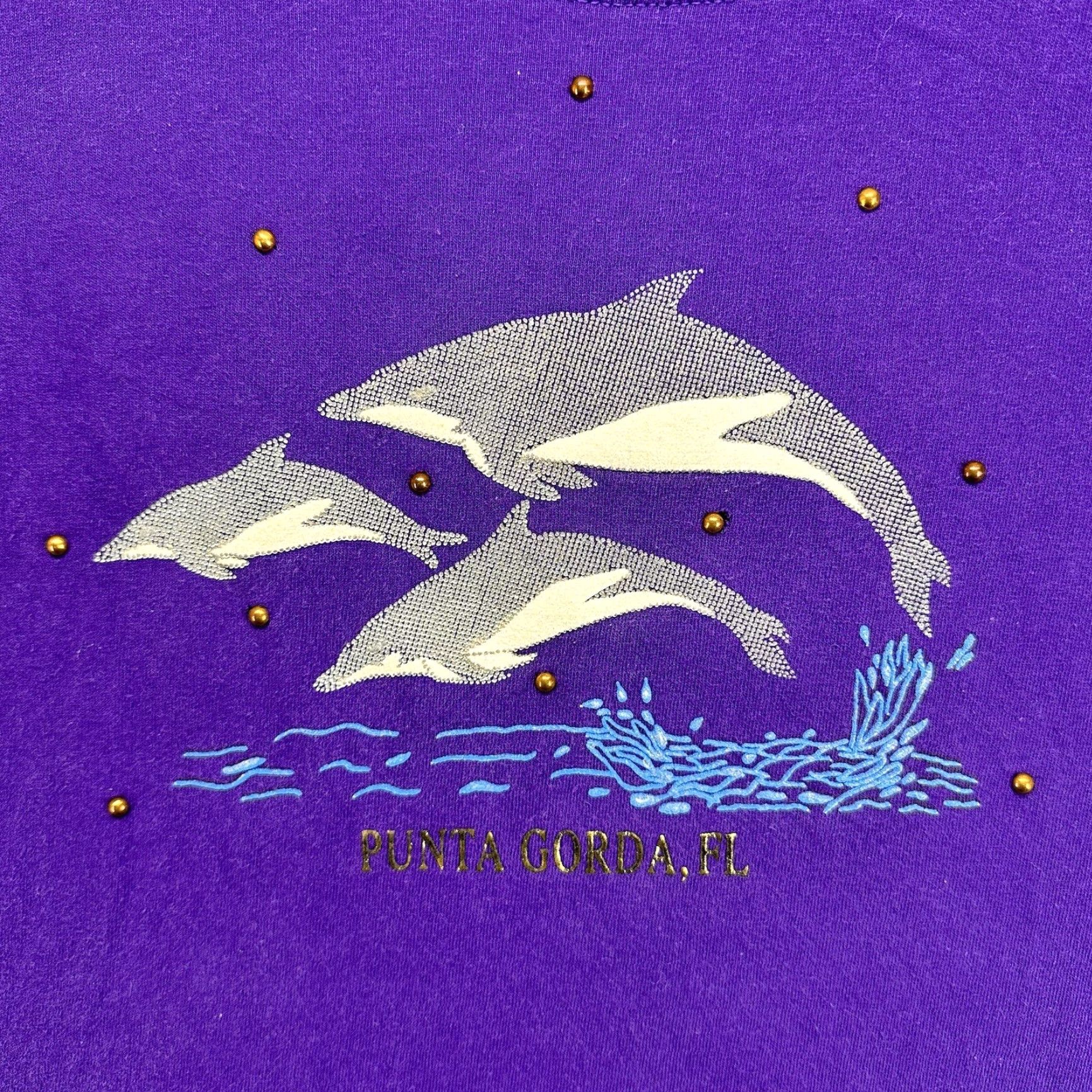 Gildan VINTAGE Gildan Florida Mens Large Purple Short Sleeve Graphic T-Shirt Embroidered Dolphin Size US L / EU 52-54 / 3 - 2 Thumbnail