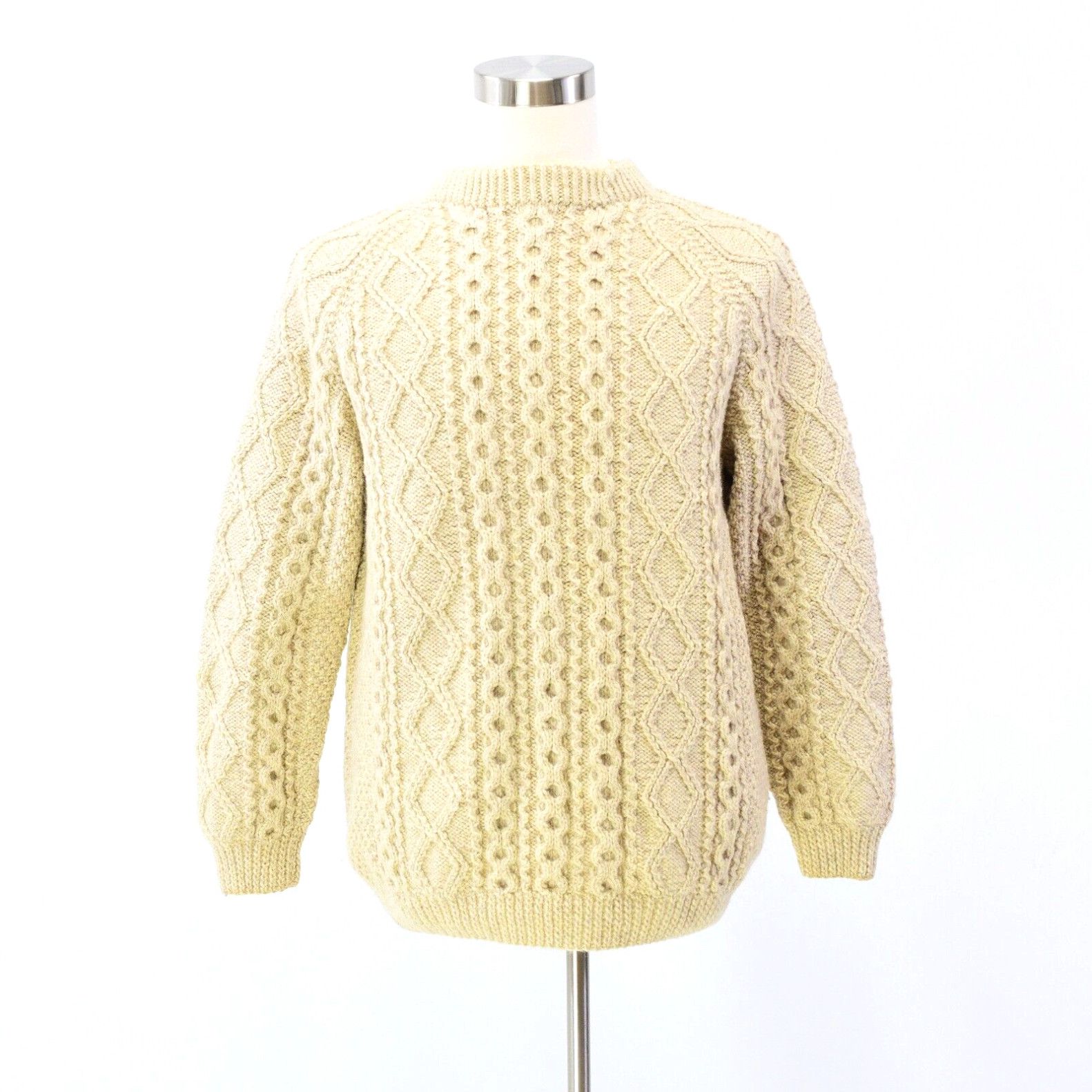 Image of 80's Vintage Mens XL Ivory Heavy Knit Wool Sweater Fishermans Sweater in White