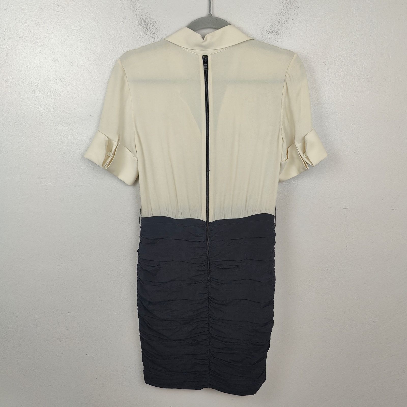 Alice + Olivia Alice + Olivia Silk Dress Womens Medium Cream Black Ruched Size M / US 6-8 / IT 42-44 - 5 Thumbnail