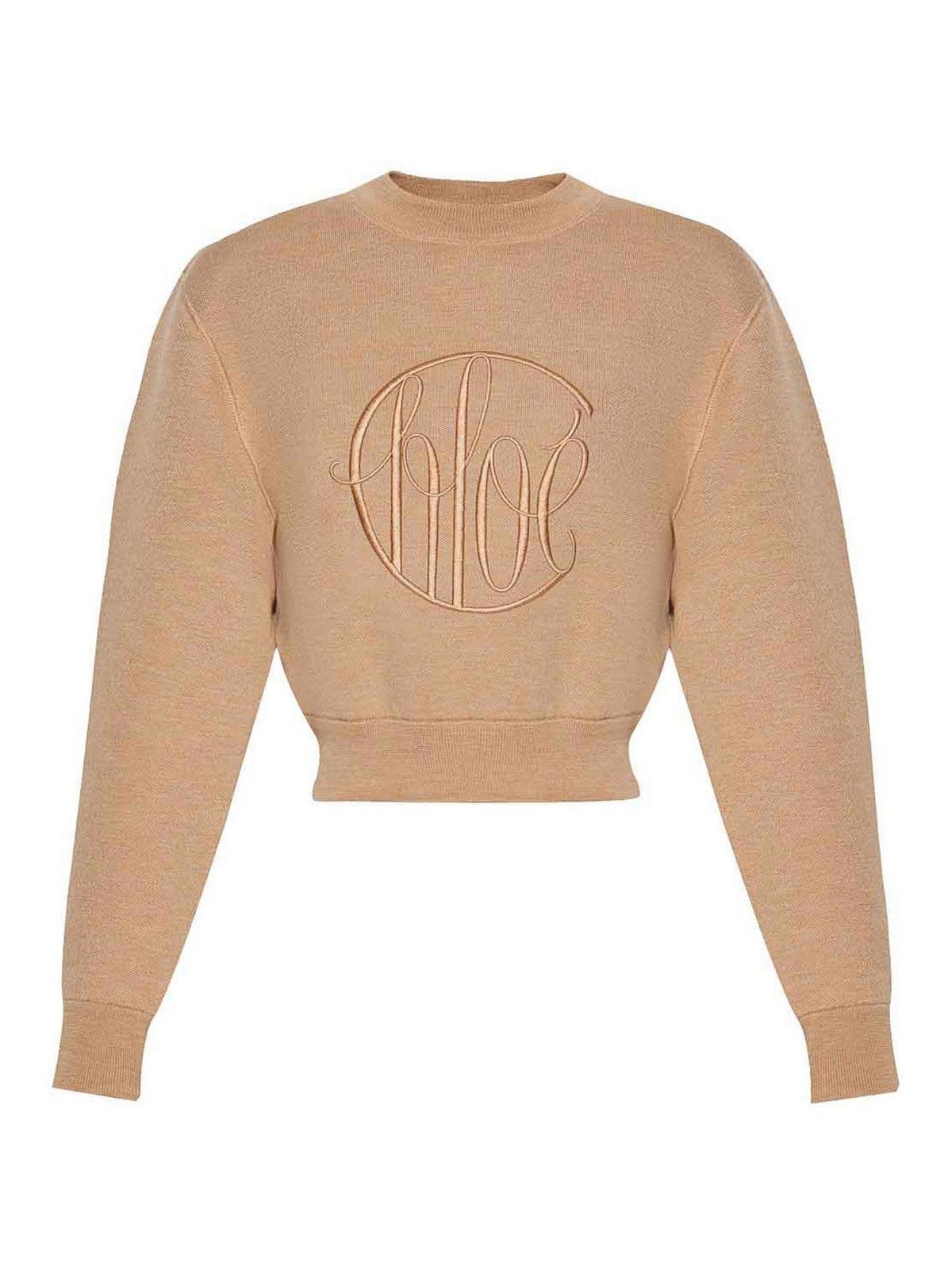 Chloe o1loc1c11025 Cropped Knit Sweater in Straw Beige Size L / US 10 / IT 46 - 1 Thumbnail