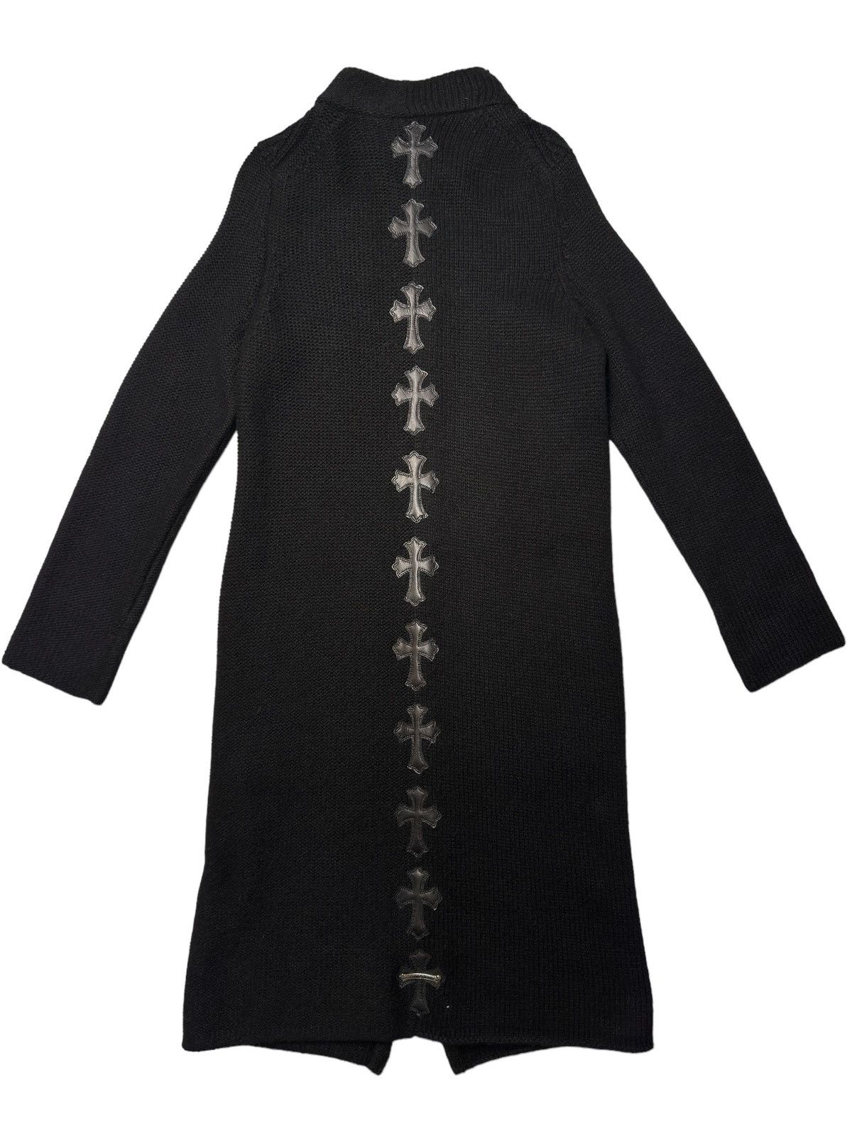 Image of Chrome Hearts Cashmere Long Zip Up W/ Flooded Patched Spine in Black, Men's (Size Small)